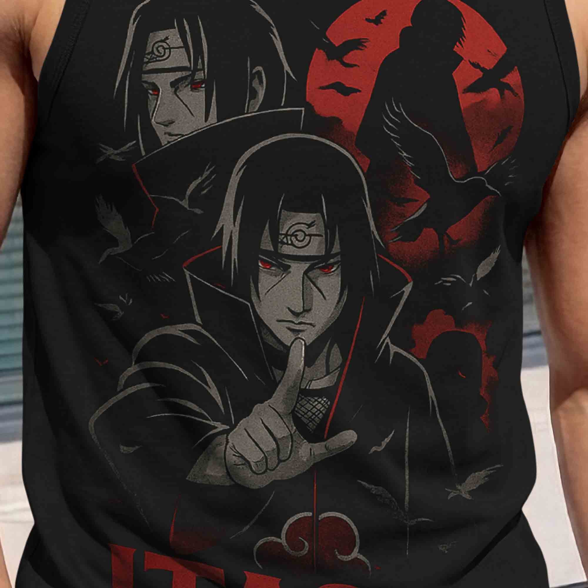 Men Scoop Neck 'ITACHI' Printed Vest Black