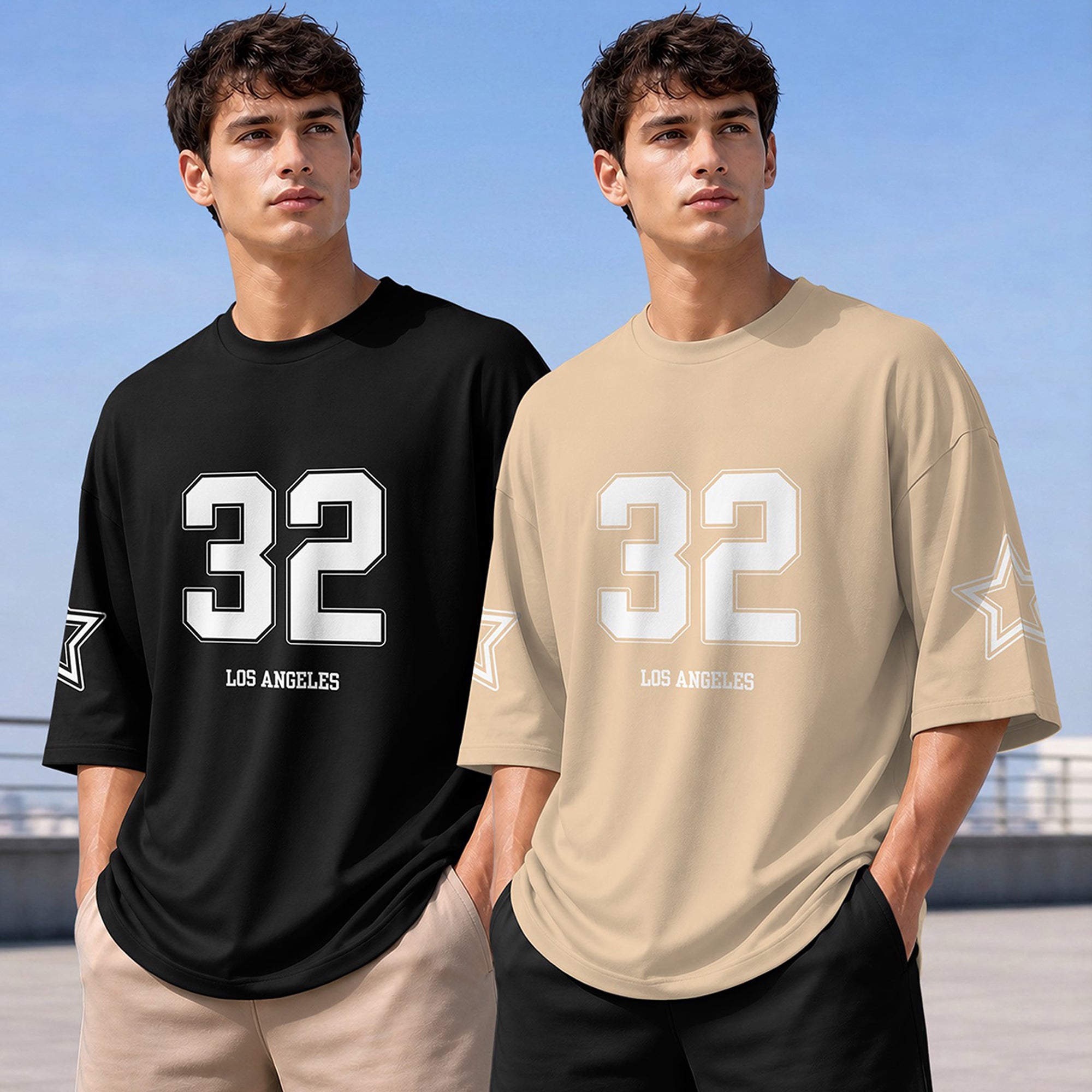 (Pack Of 2) Men Designing Back Printed Oversized T-shirts