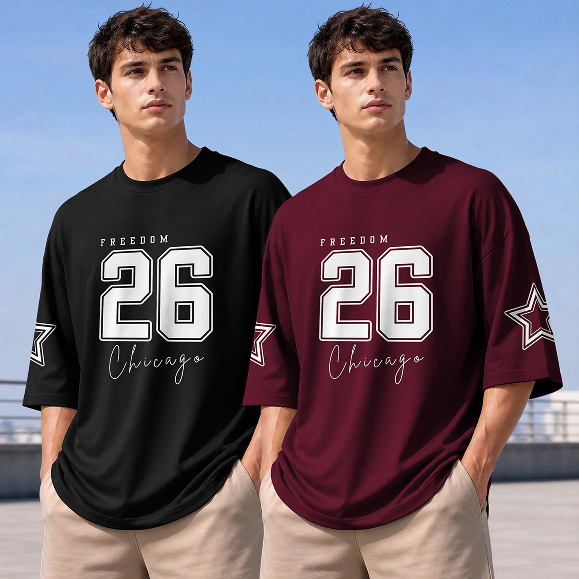 (Pack Of 2) Men Designing Back Printed Oversized T-shirts