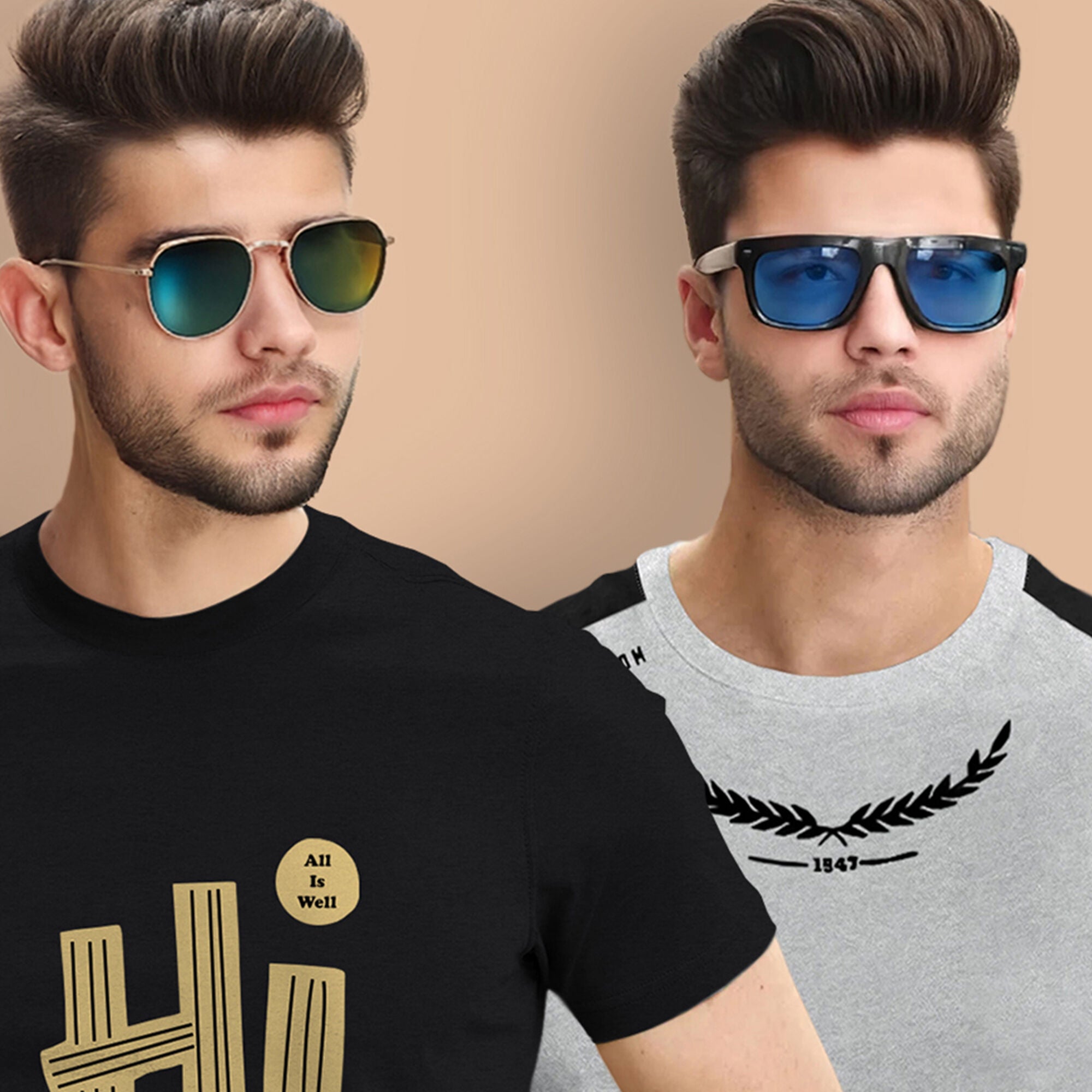 Combo pack Half Sleeve Printed T-shirts black and grey