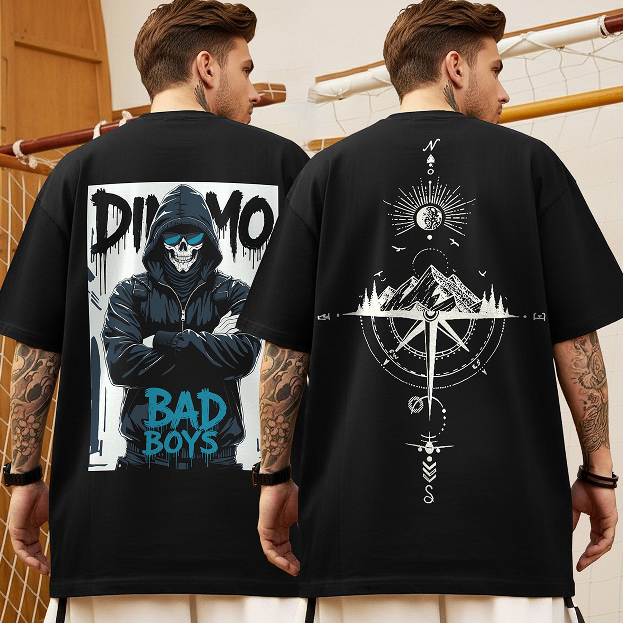 (Pack Of 2) Men Designing Back Printed Oversized T-shirts
