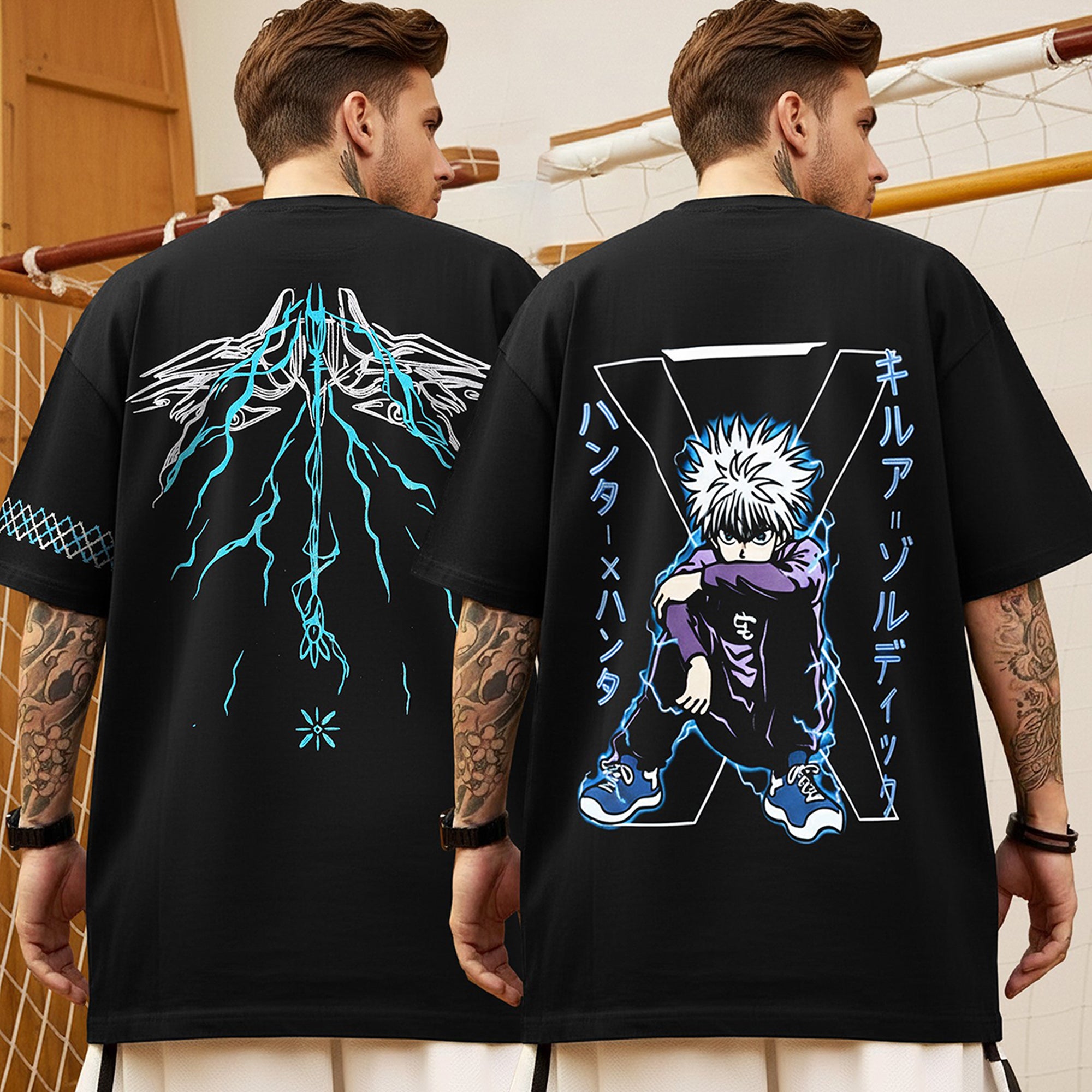 (Pack Of 2) Men Designing Back Printed Oversized T-shirts