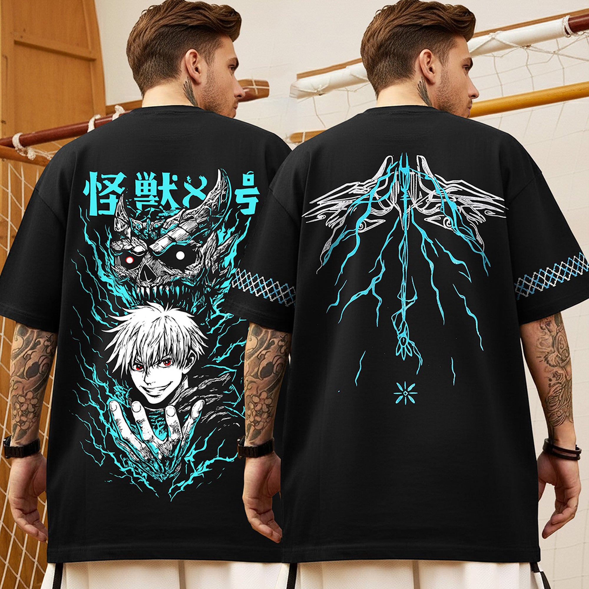 (Pack Of 2) Men Designing Back Printed Oversized T-shirts