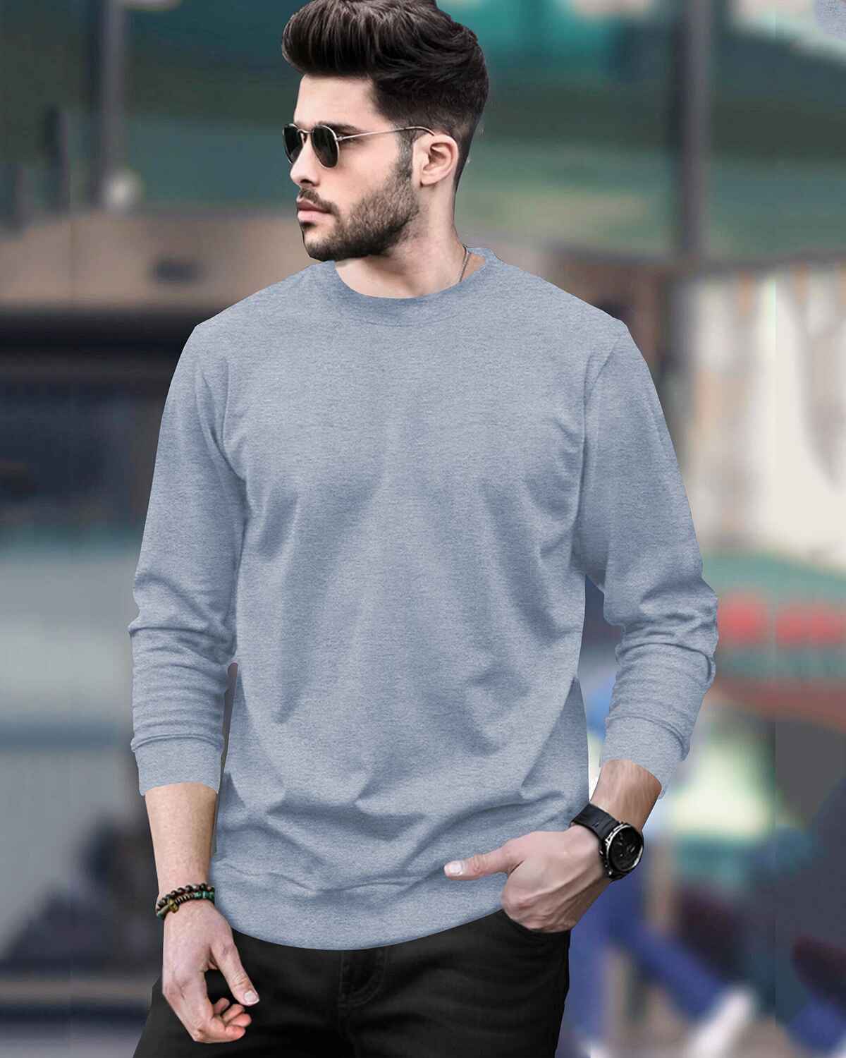 Men's Round Neck Full Sleeve Plain Tshirts - 10 Colours