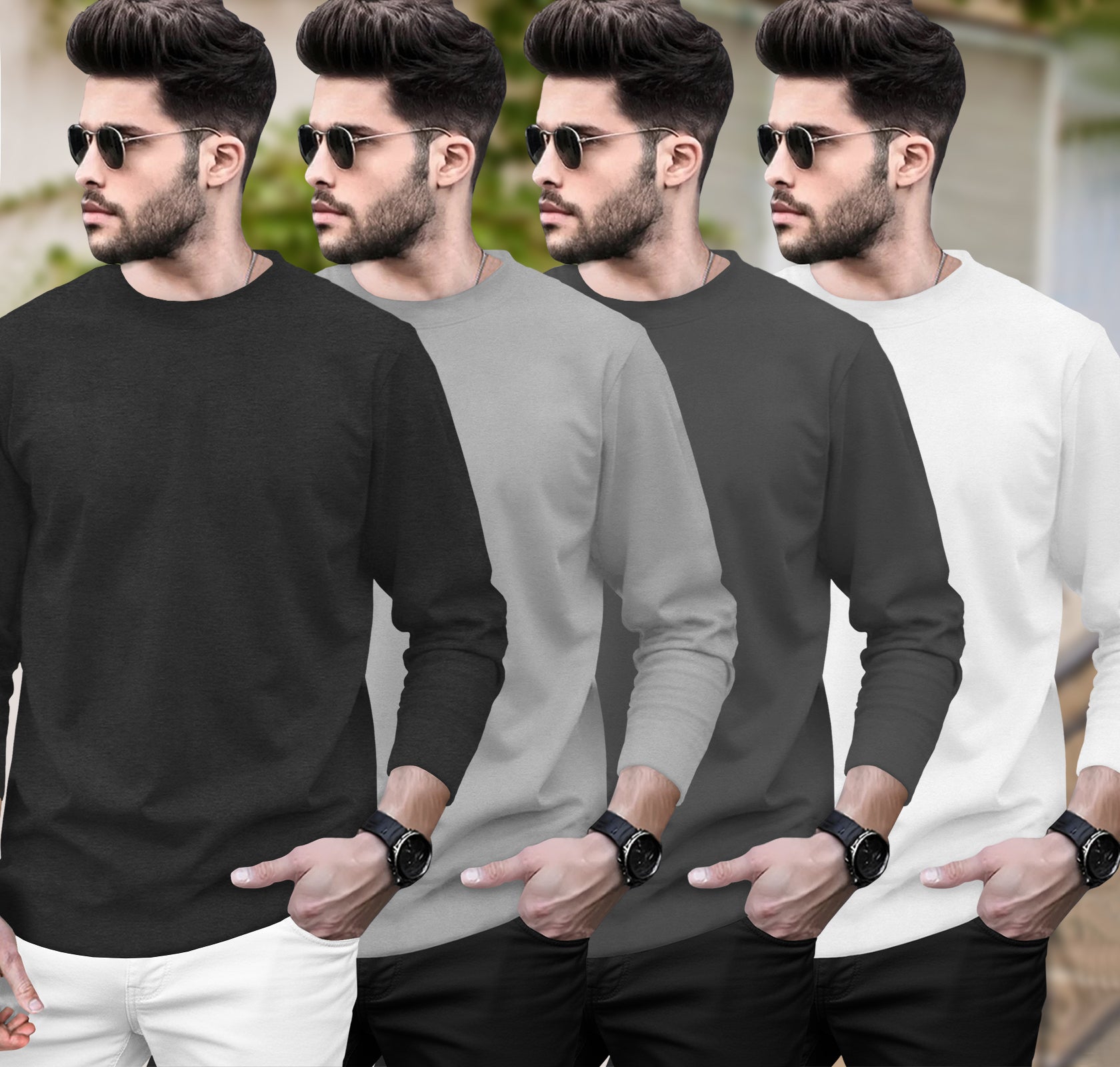 (Pack Of 4) Round Neck Full Sleeve Plain T-shirts