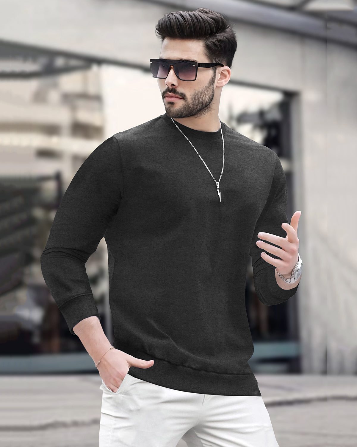 Men's Round Neck Full Sleeve Plain Tshirts - 10 Colours