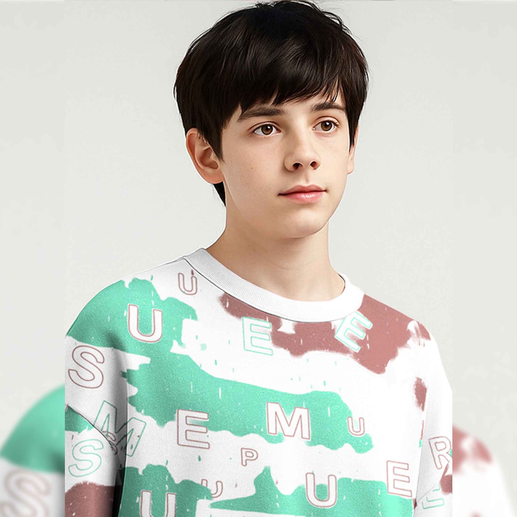 Boys White Printed Loose Fit Baggy T-shirt