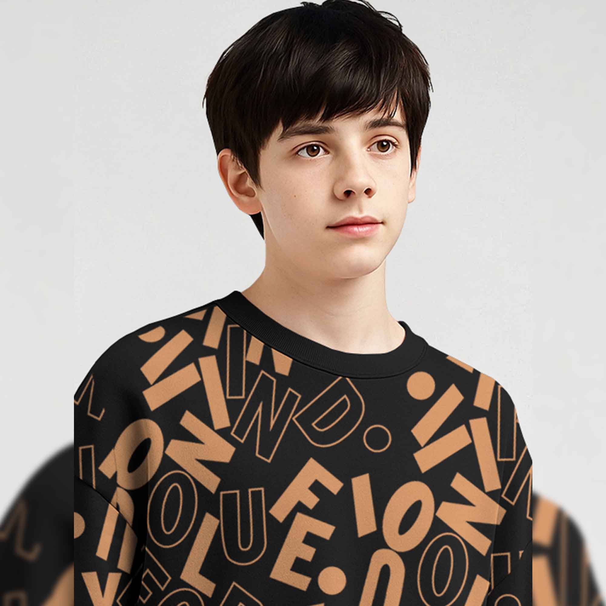 Boys All Over Printed Loose Fit Baggy T-shirt Black