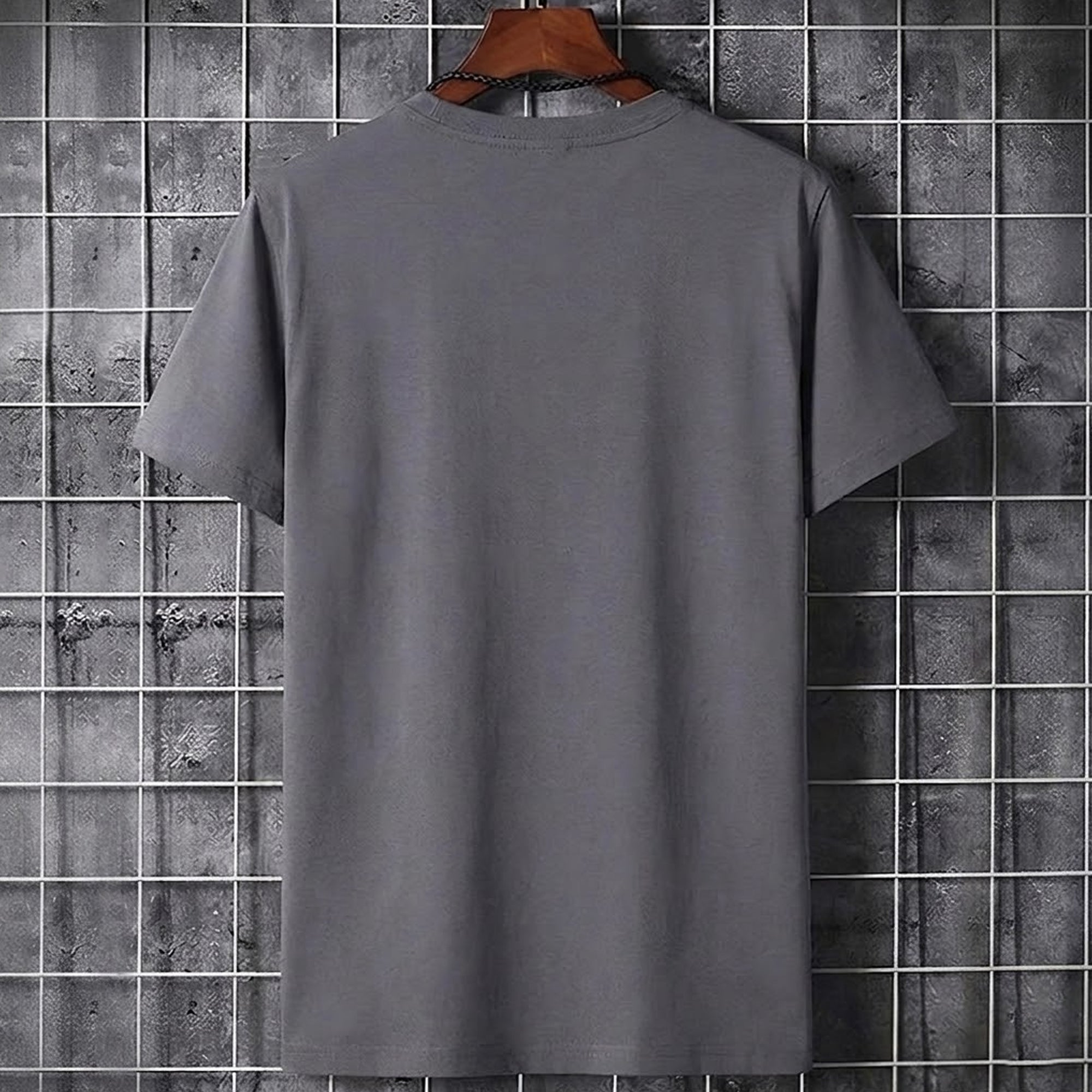 Men Simple Print Half Sleeve T-shirt Dark Grey