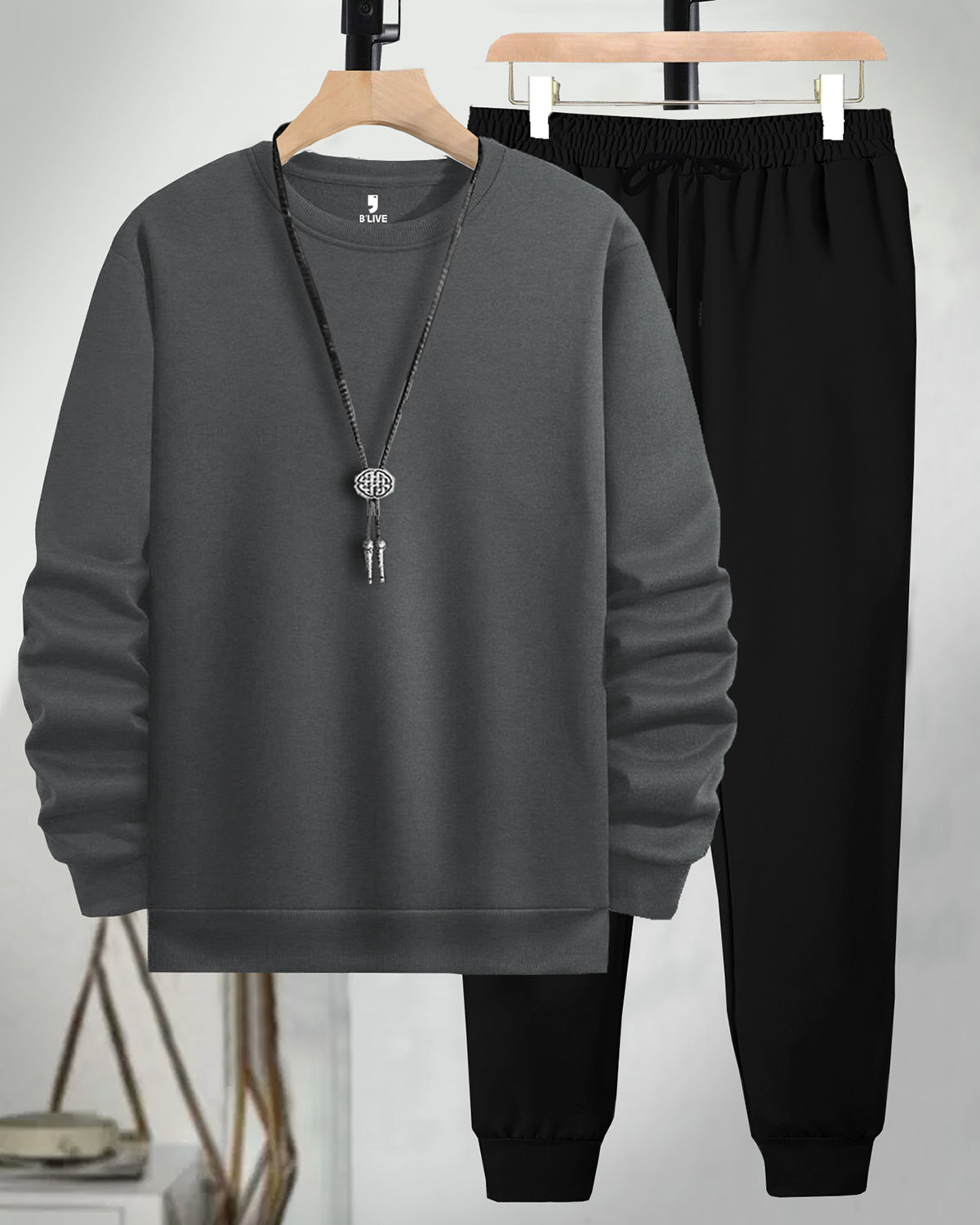 Mens Tracksuit - Full Sleeve Dark Grey t-shirt / Black Trackpant