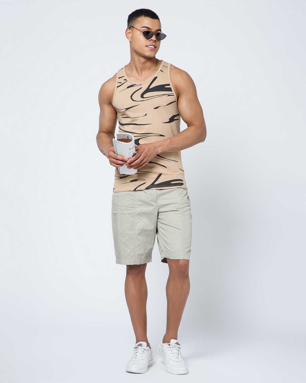 Men Printed Beige Casual Vest