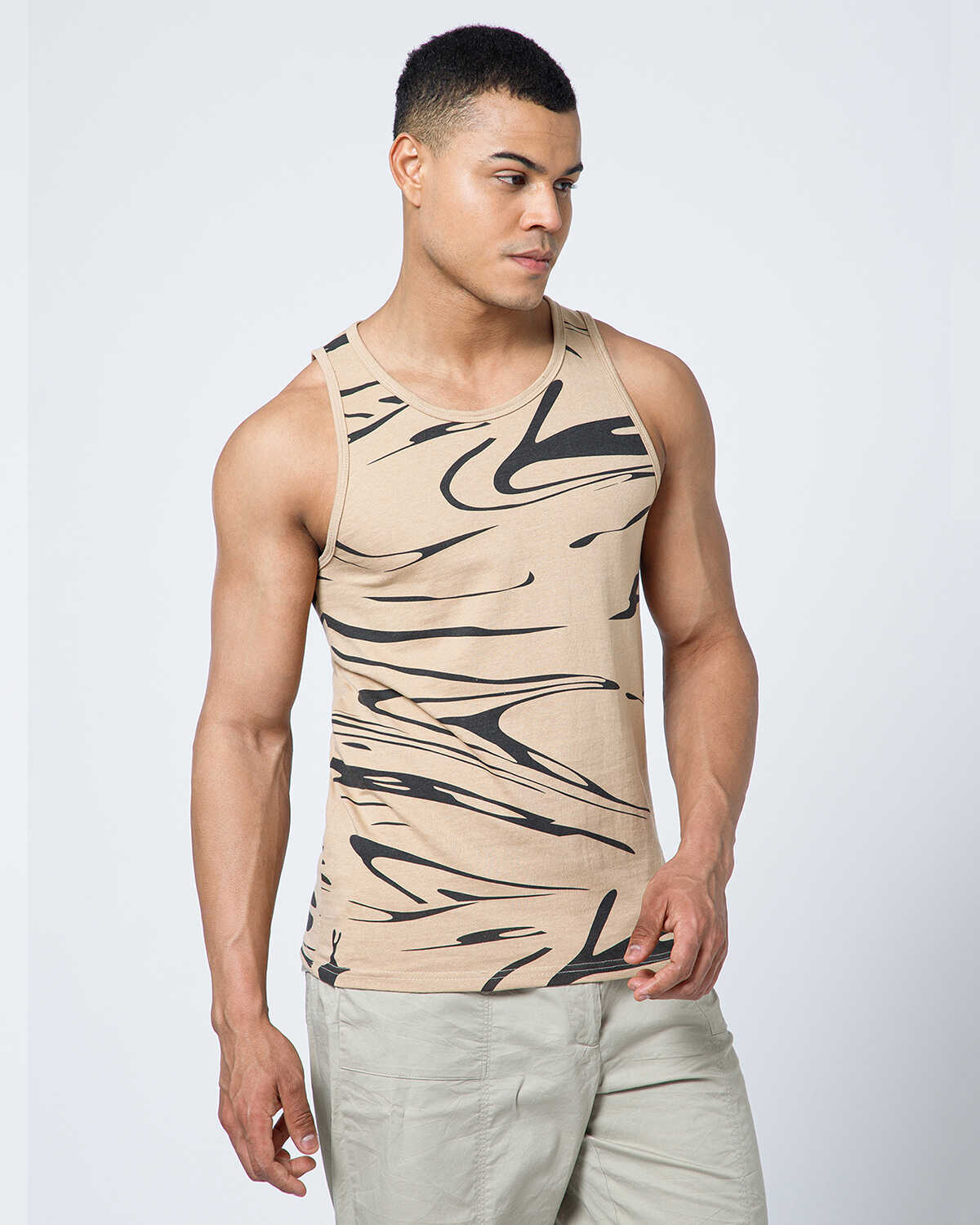 Men Printed Beige Casual Vest