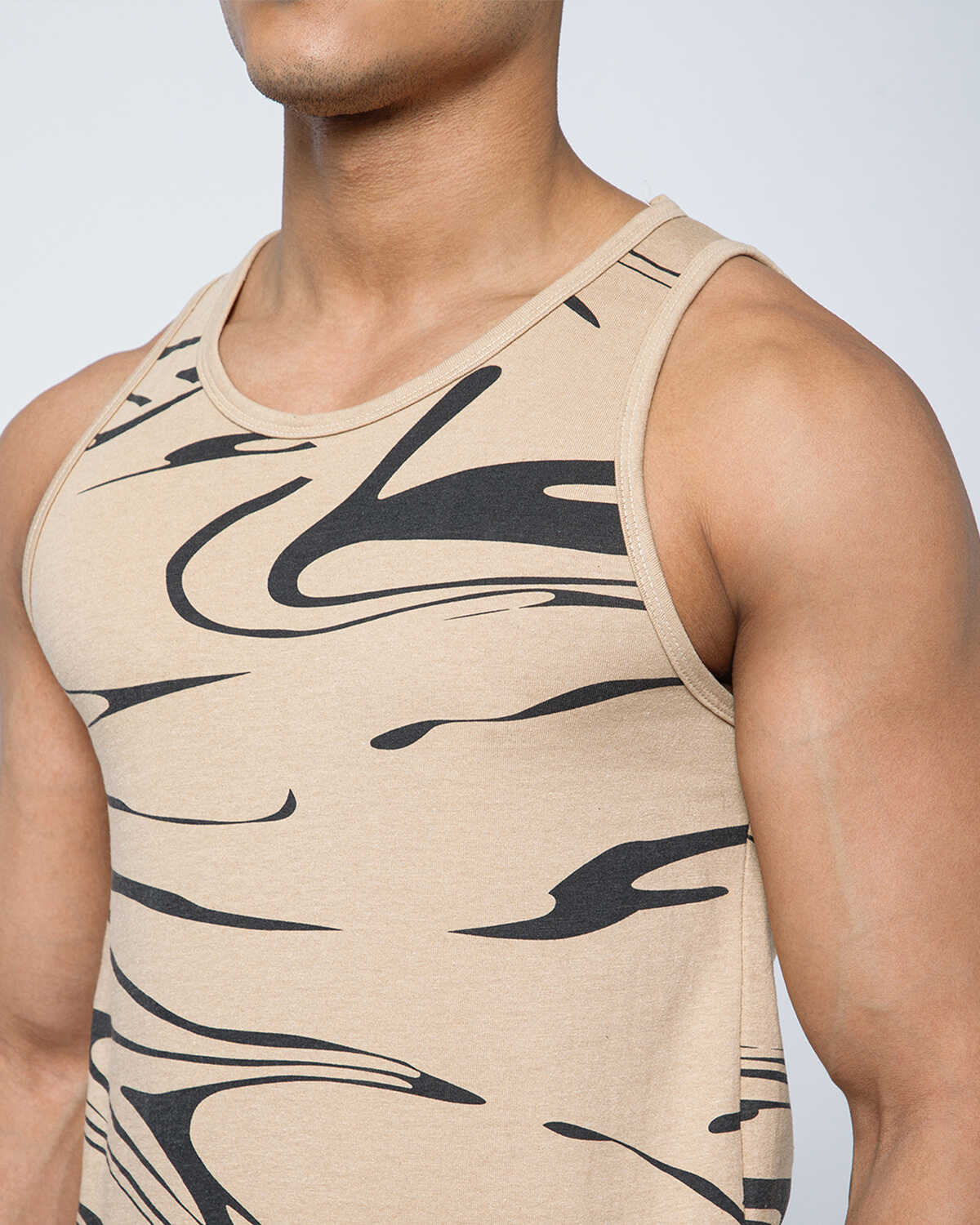 Men Printed Beige Casual Vest
