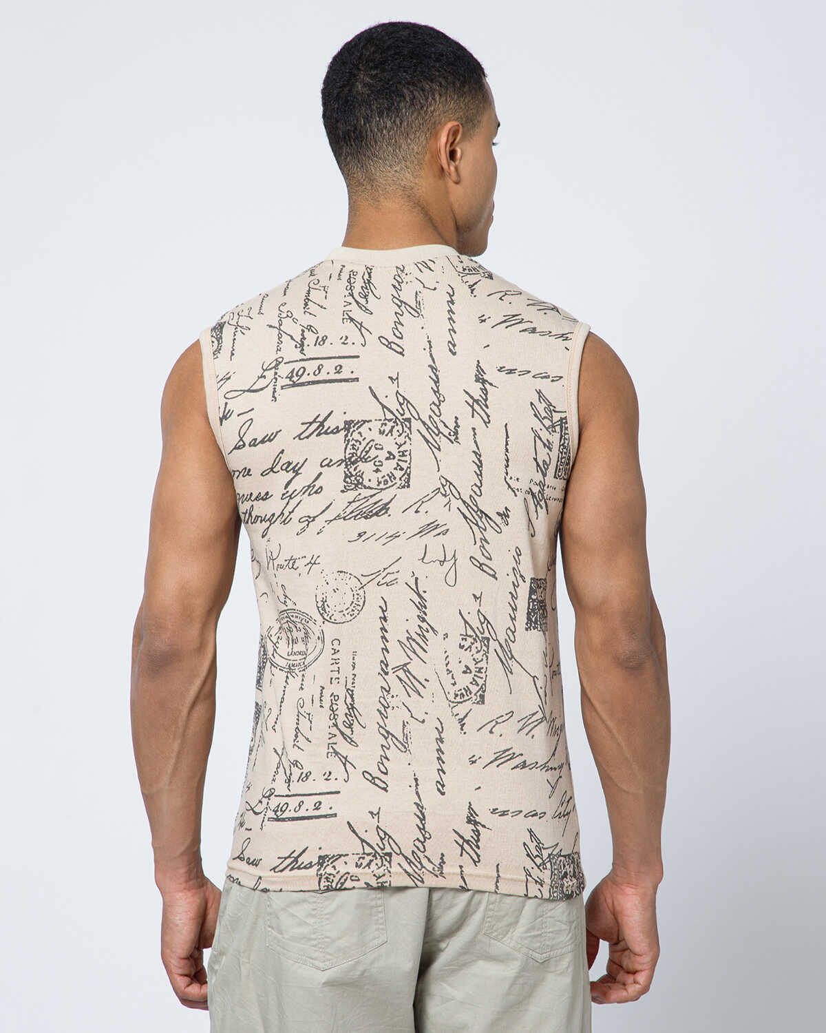 Men Casual Beige Printed Round Neck Vest