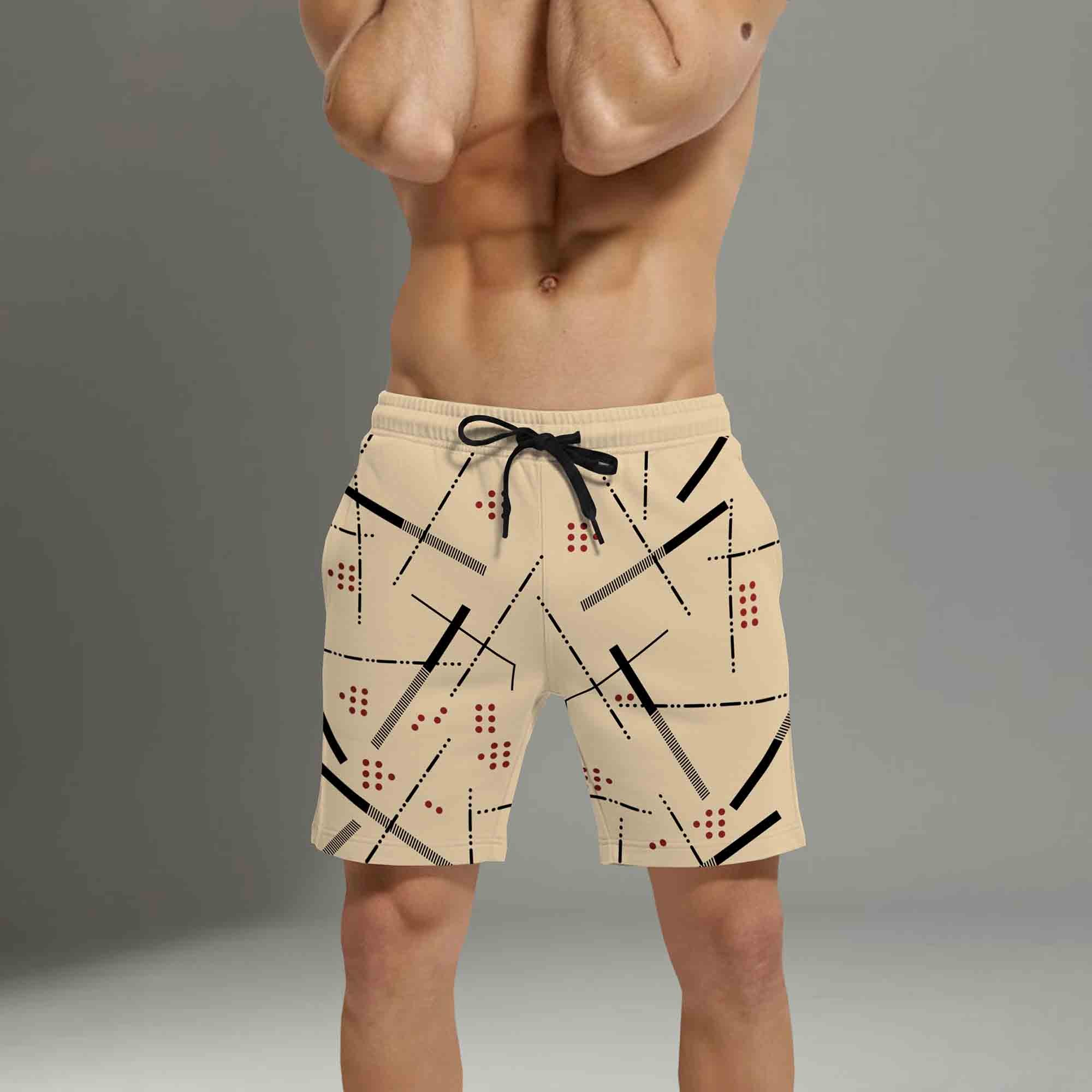 Mens Abstract Printed Shorts Beige