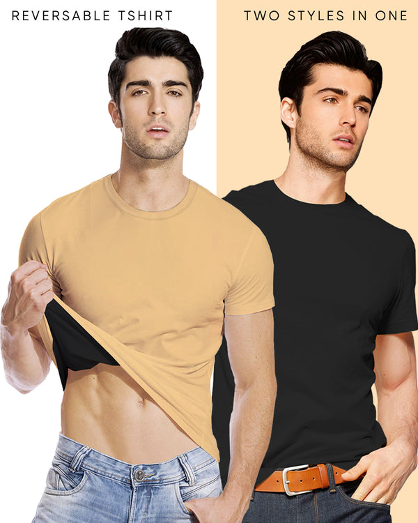 reversible beige and black tshirt for men
