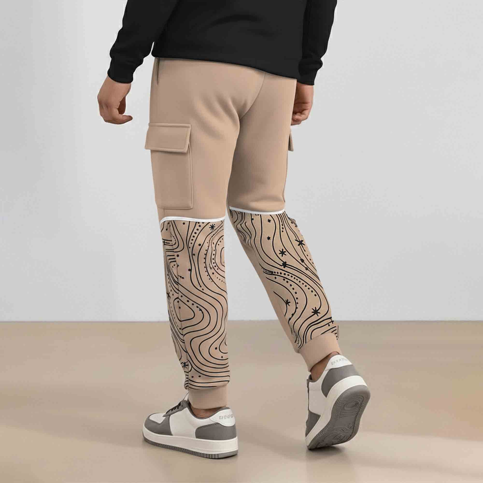 Designer Cargo Beige Jogger with Side Print Panel
