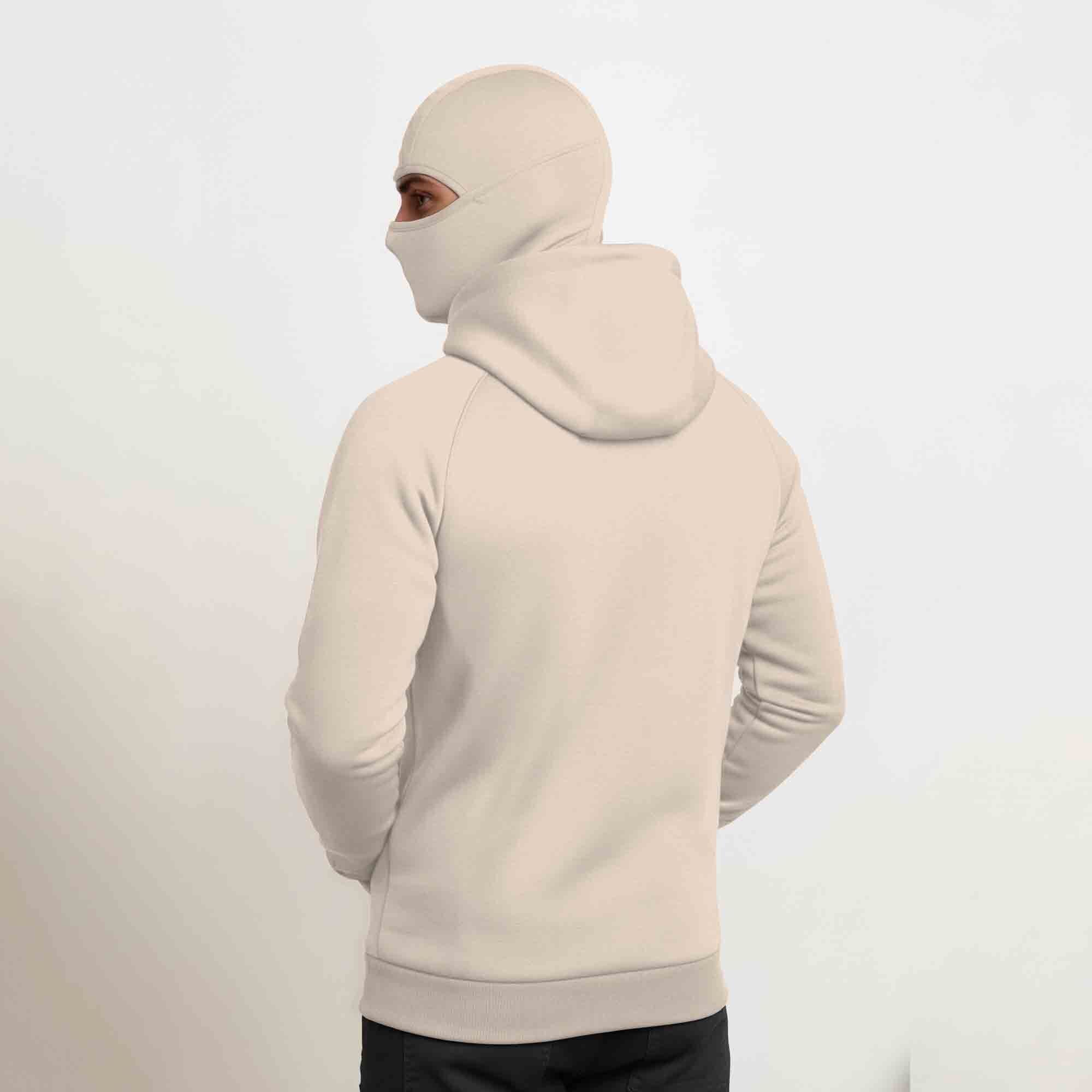 Mens Winter Full Mask Warm Cross Zip-Up Hooded Jacket Beige