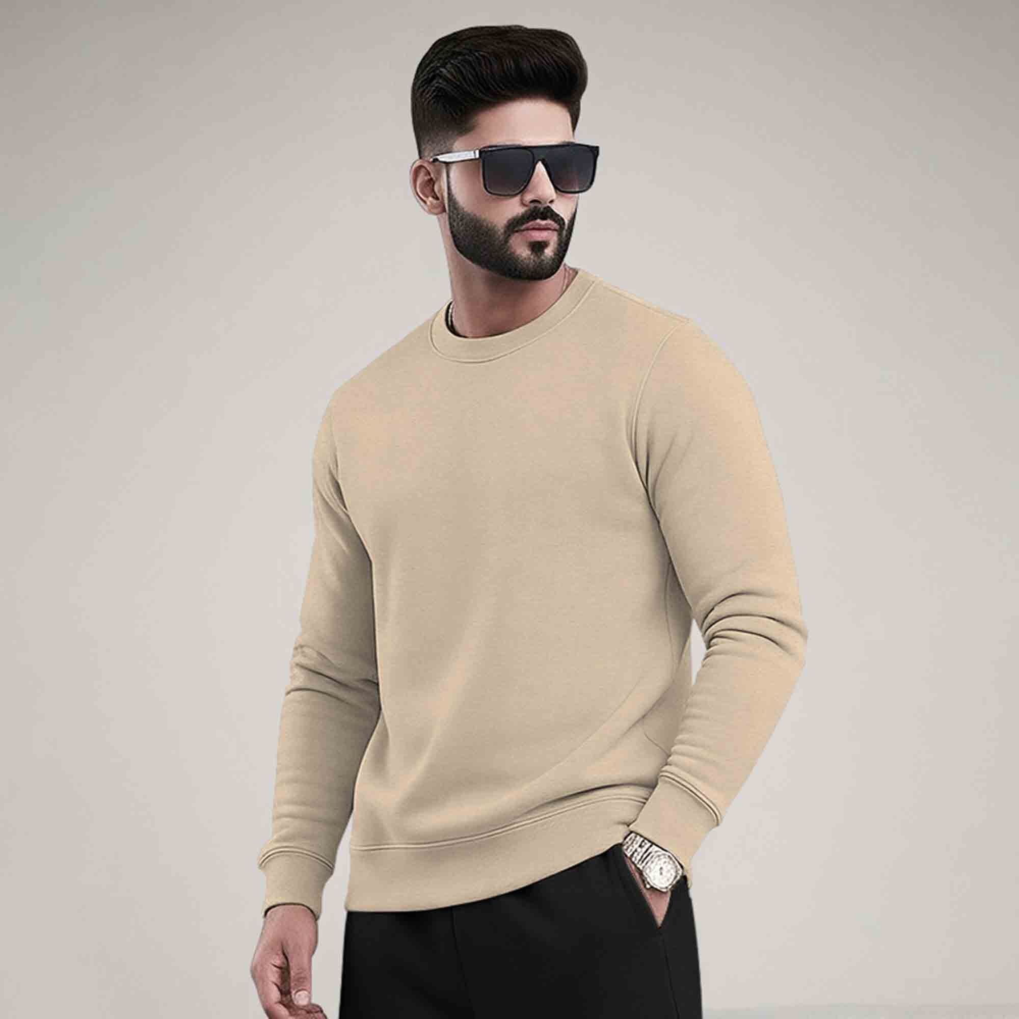 MEN PLAIN REGULAR FIT ROUND NECK CASUAL SWEATSHIRTS - 7 COLORS