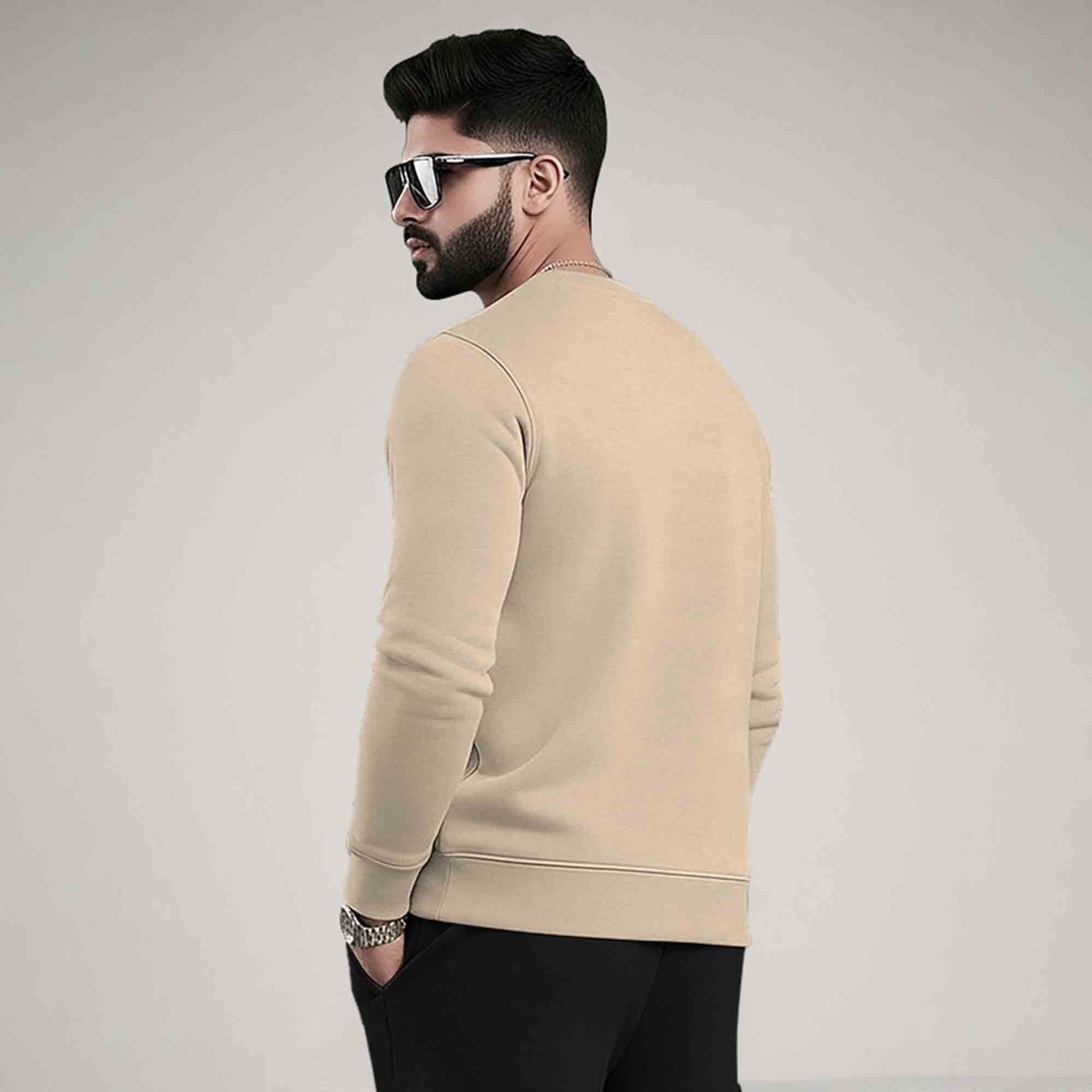 PLAIN BEIGE MEN REGULAR FIT CASUAL SWEATSHIRT