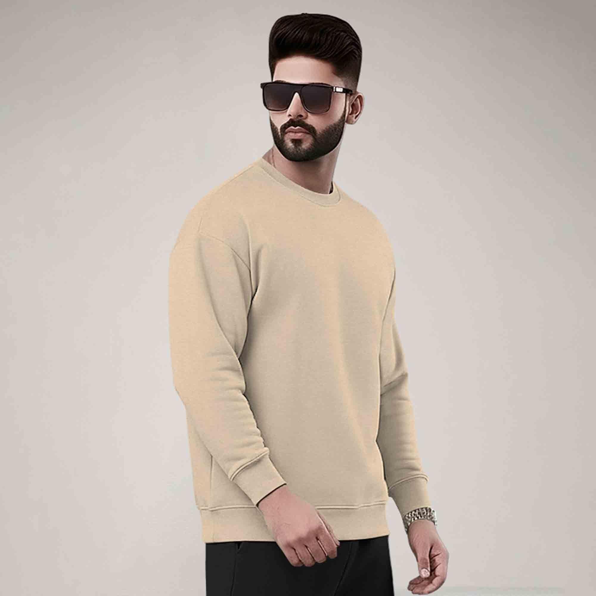 PLAIN BEIGE MEN REGULAR FIT CASUAL SWEATSHIRT