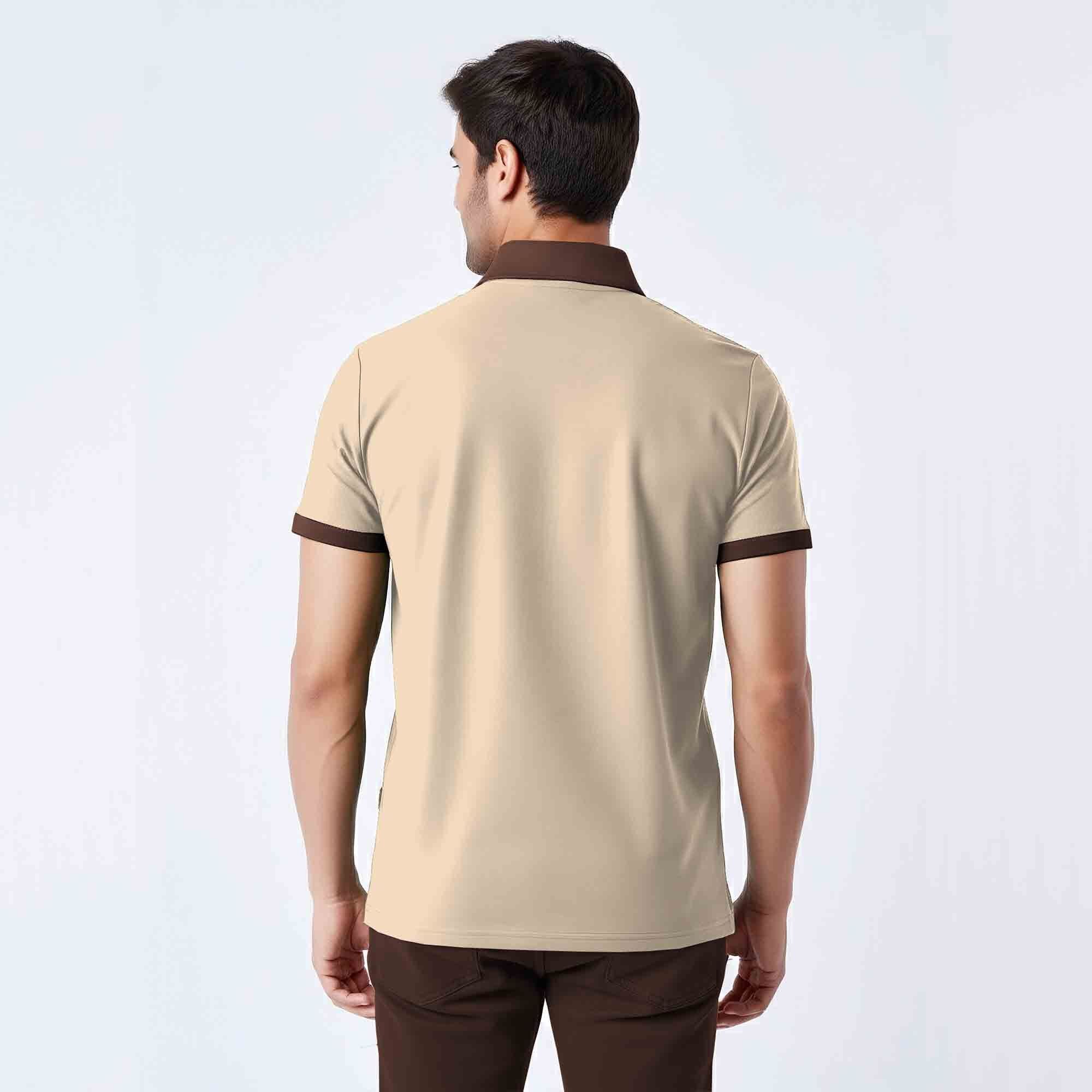 Men’s Dual Tone Polo T-Shirt with Zip Collar Beige