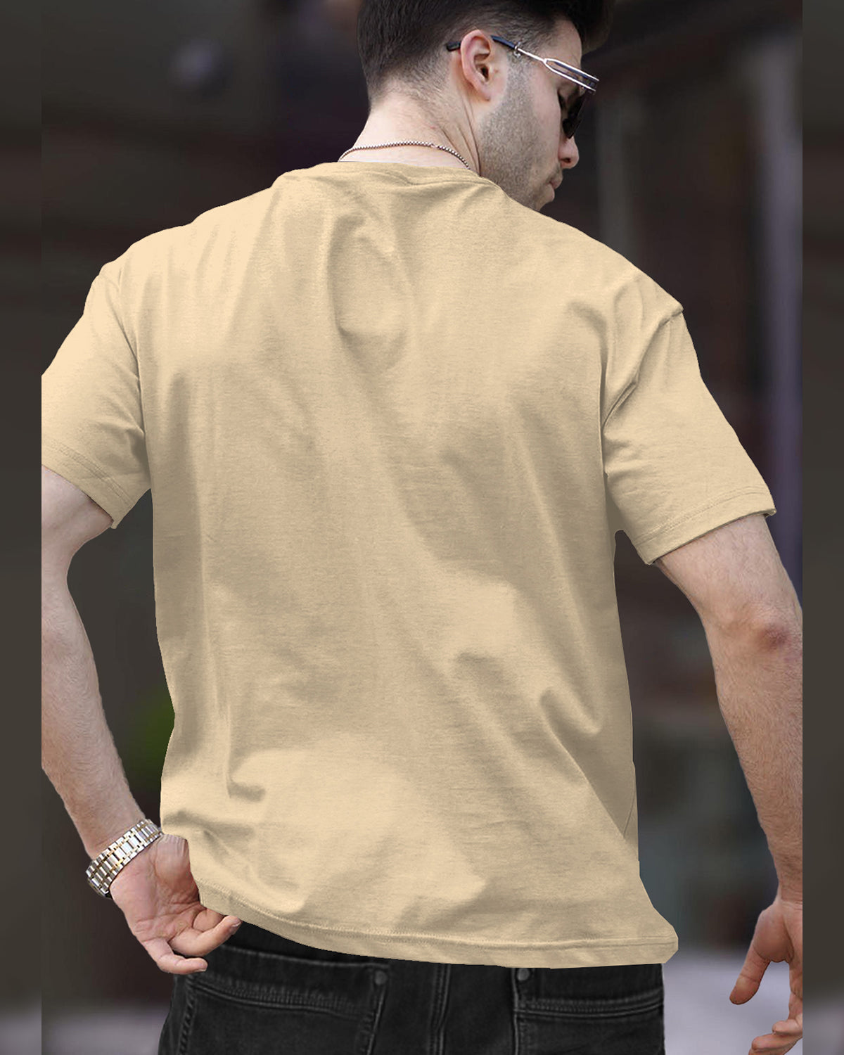 (Pack Of 1) Men Half Sleeve Round Neck Plain Beige T-shirt