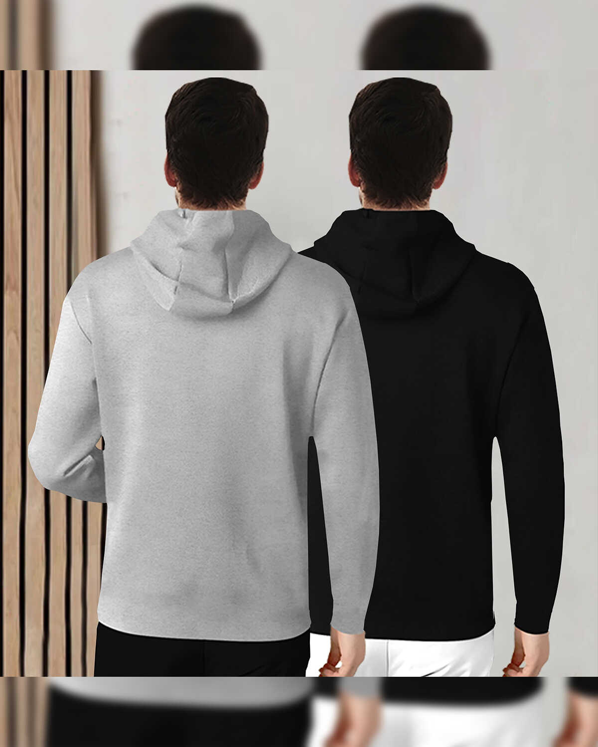(Pack Of 2) Mens Full Sleeve Plain Grey & Black Hooded T-shirts