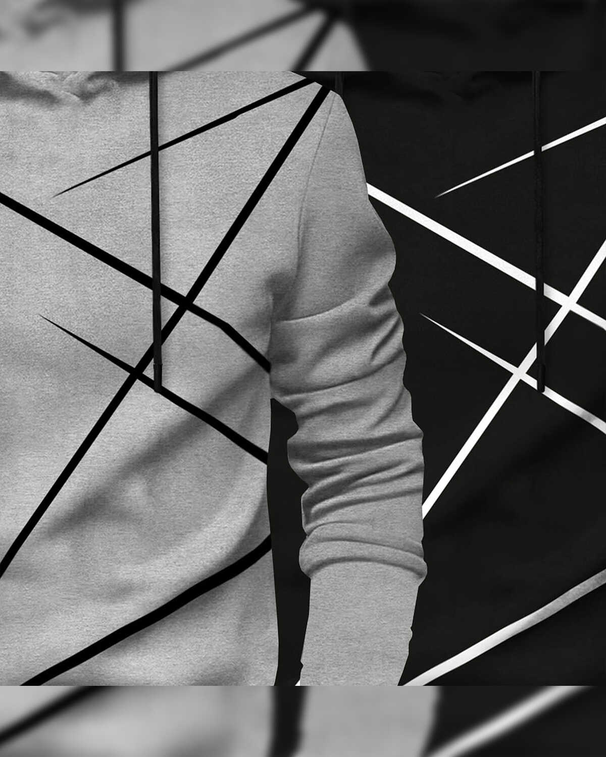 (Pack Of 2) Mens Full Sleeve Hooded Neck Printed T-shirt Grey & Black