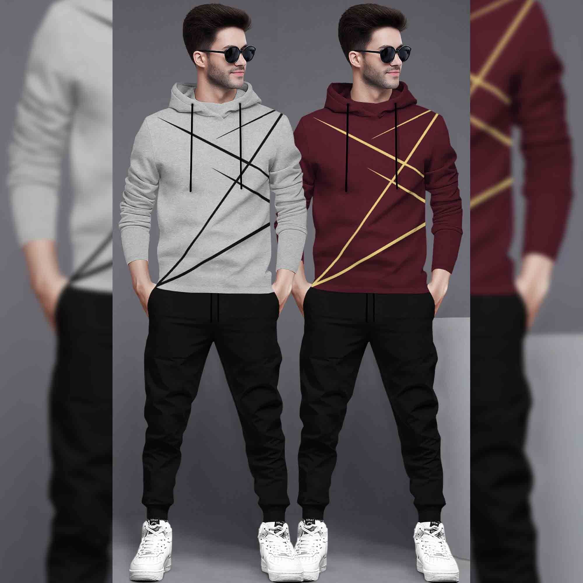 (Pack Of 2) Printed Tracksuit For Men Grey & Maroon