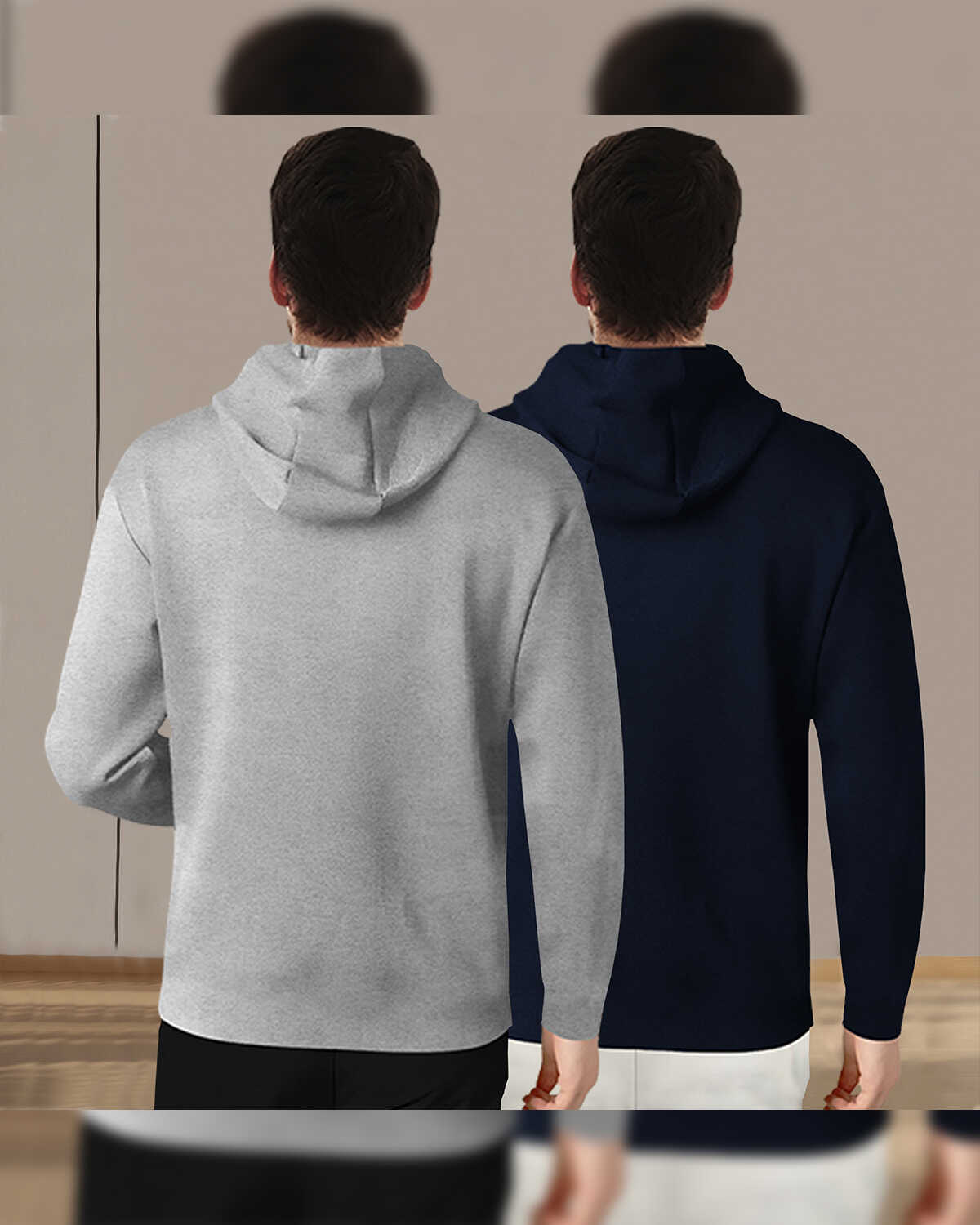 (Pack Of 2) Mens Full Sleeve Hooded Neck Printed T-shirt Grey & Navy