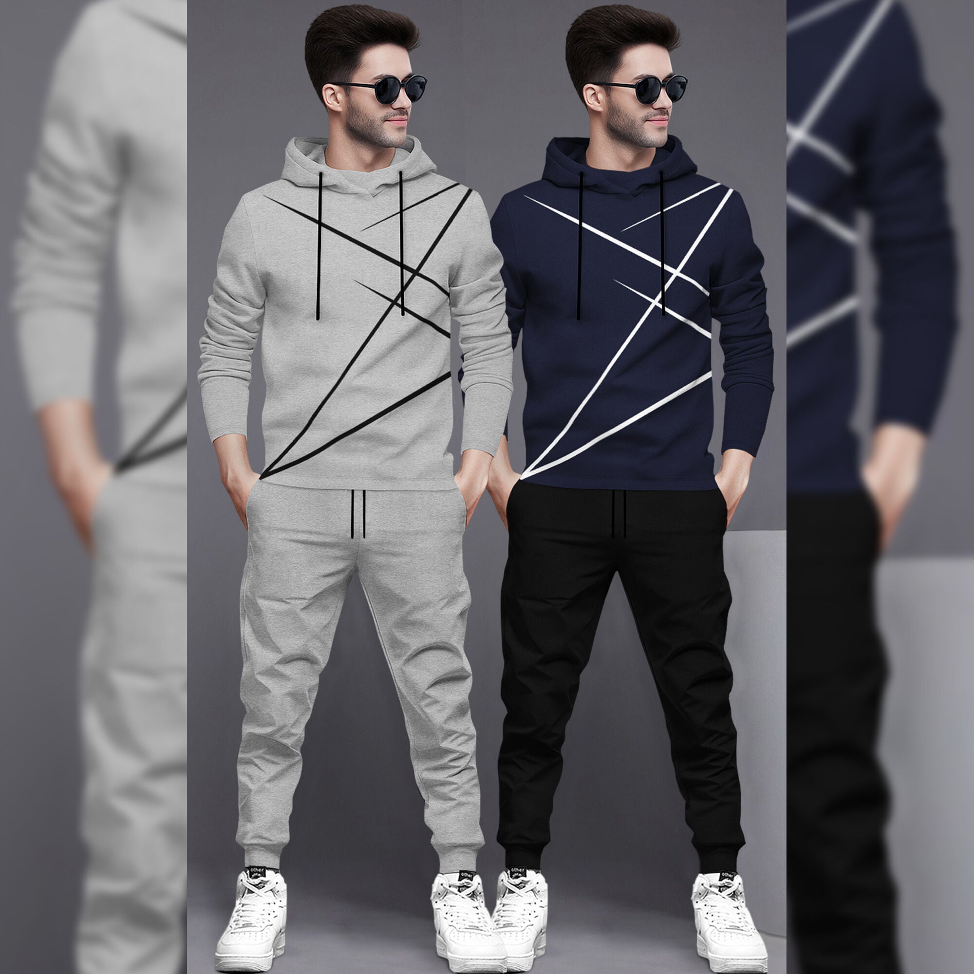 (Pack Of 2) Printed Tracksuit For Men Grey & Navy