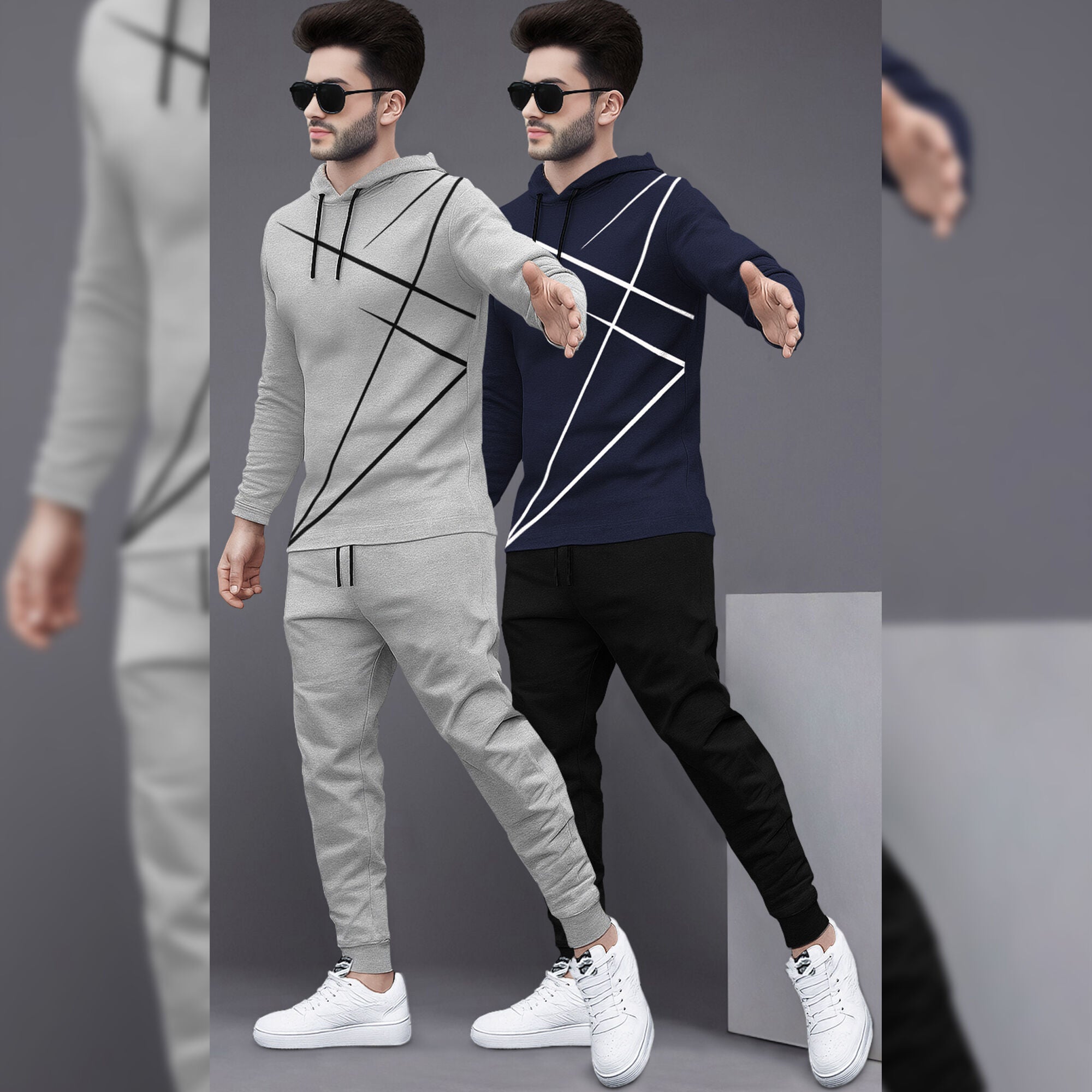(Pack Of 2) Printed Tracksuit For Men Grey & Navy
