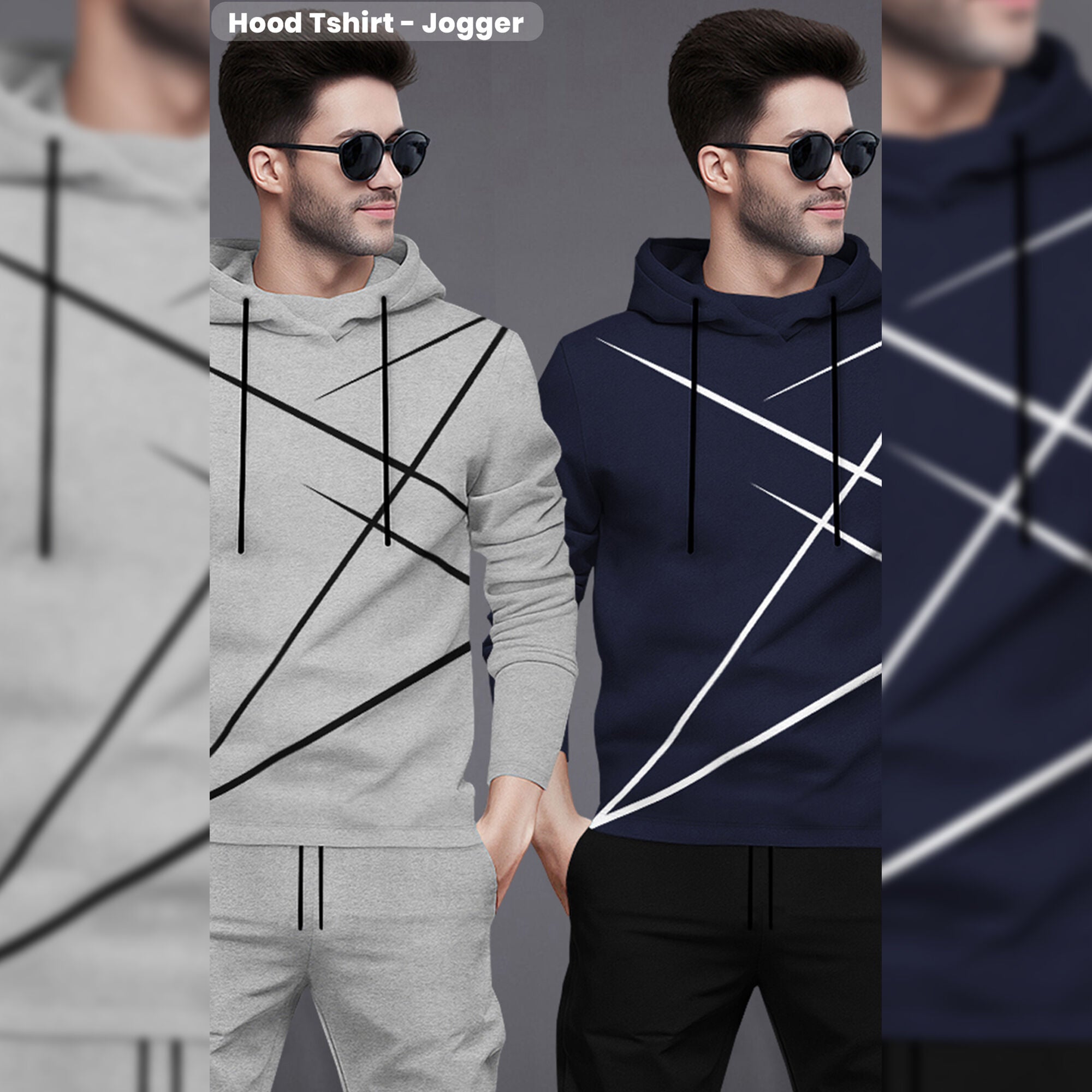 (Pack Of 2) Printed Tracksuit For Men Grey & Navy