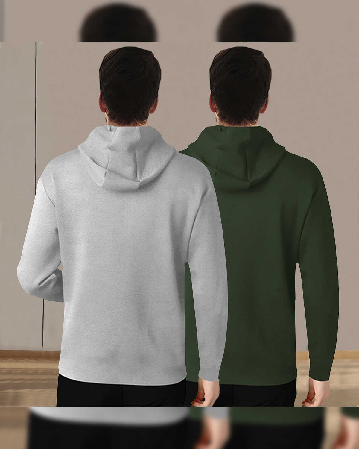 (Pack Of 2) Mens Full Sleeve Plain Grey & Olivegreen Hooded T-shirts