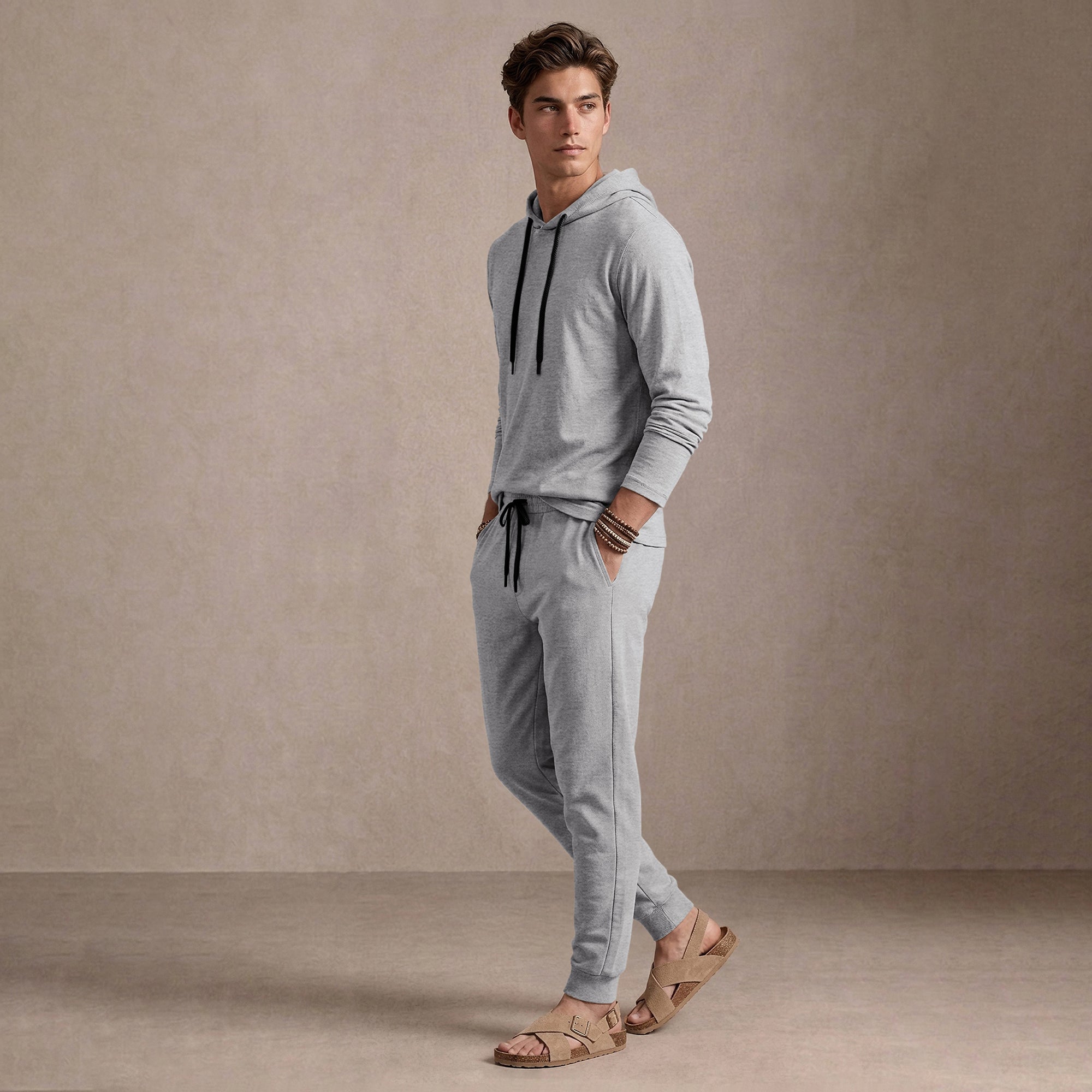 Grey Hooded Full Sleeve T-shirt with Grey Trackpant Tracksuit