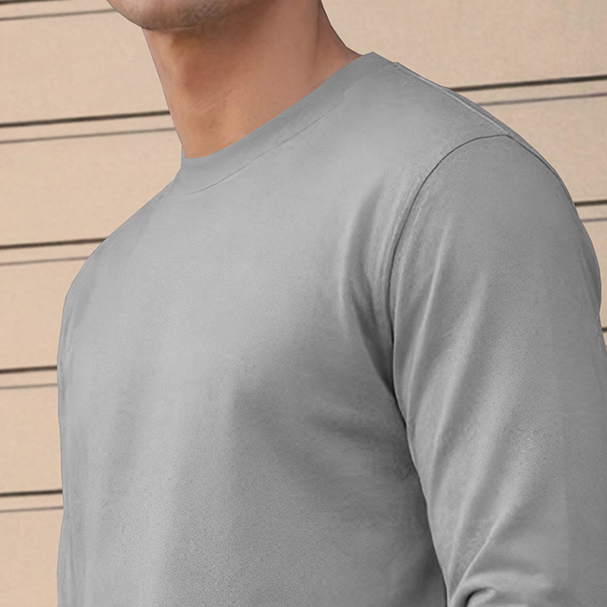 Mens Full Sleeve Round Neck Plain Grey T-shirt