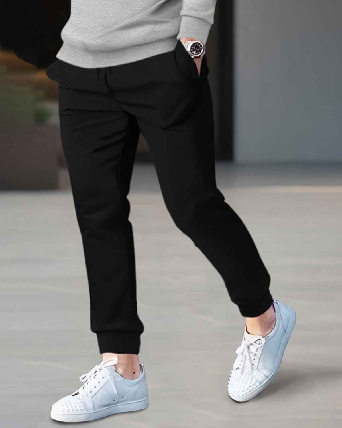 Mens Tracksuit - Full Sleeve Grey t-shirt / Black Trackpant