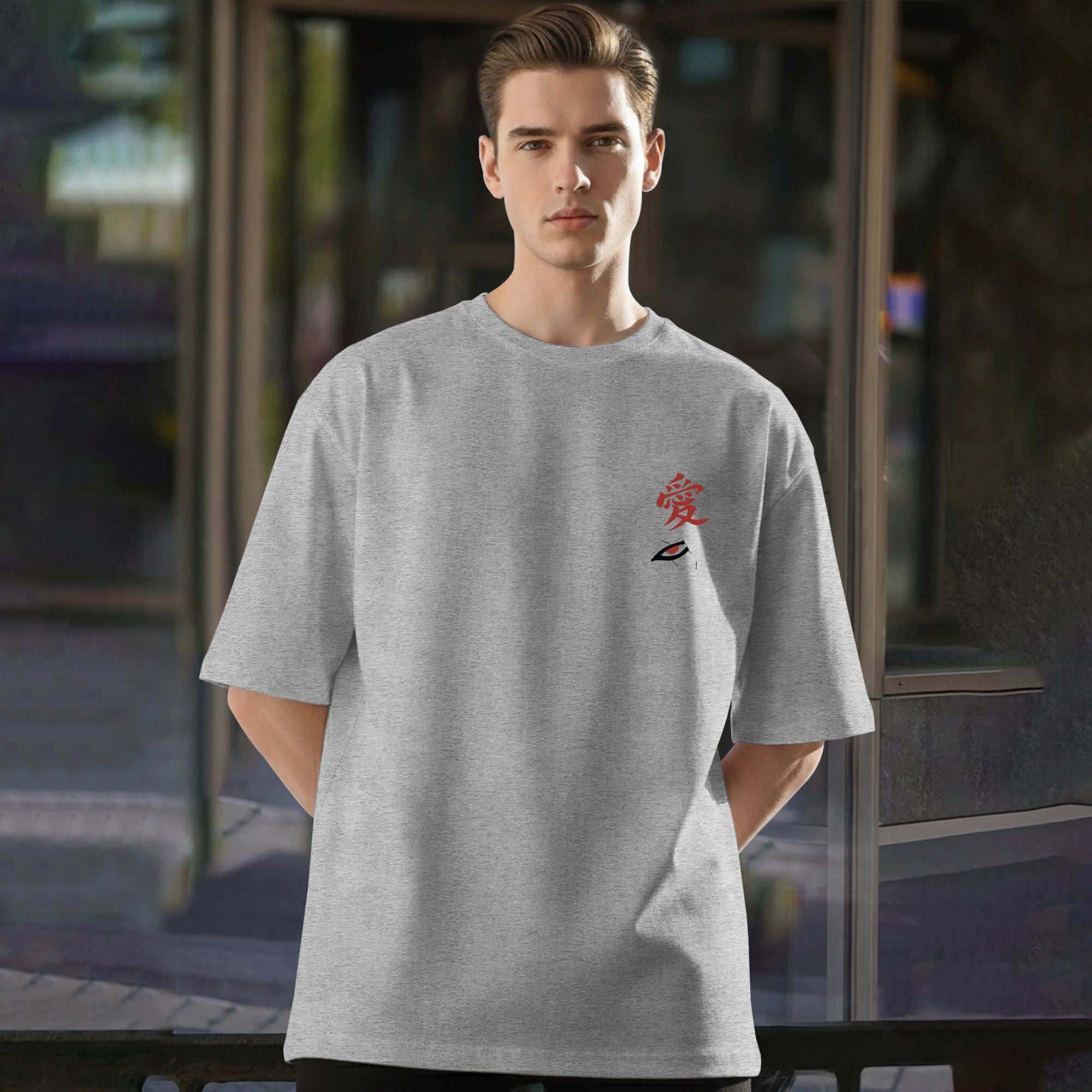 Mens Naruto Anime Back Printed Grey Oversized Tshirt