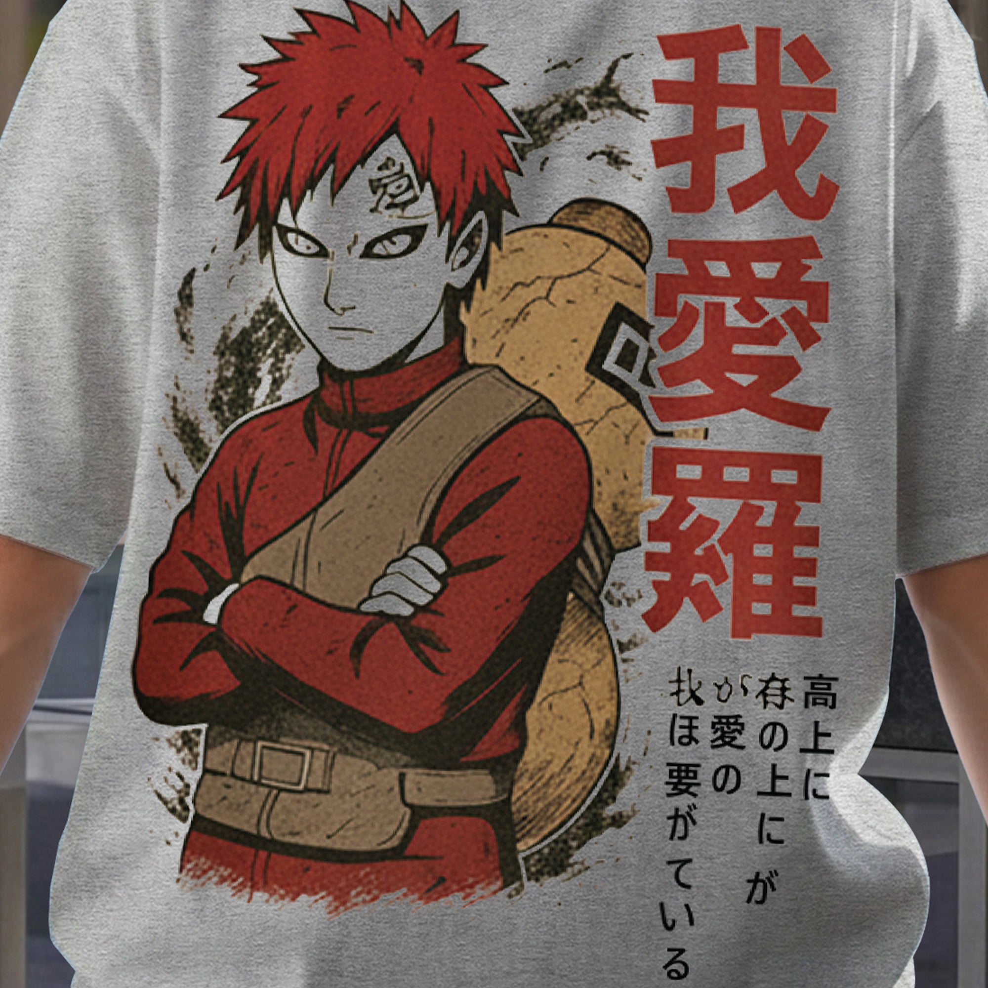 Mens Naruto Anime Back Printed Grey Oversized Tshirt