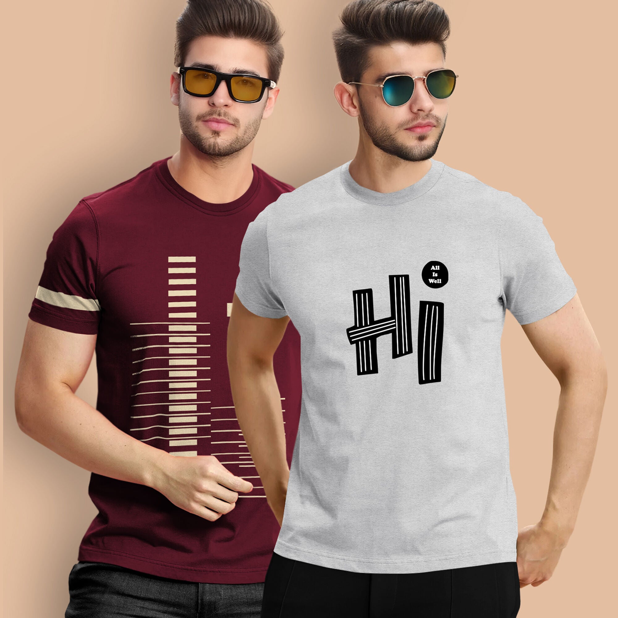 Combo pack Half Sleeve Printed T-shirts black and white