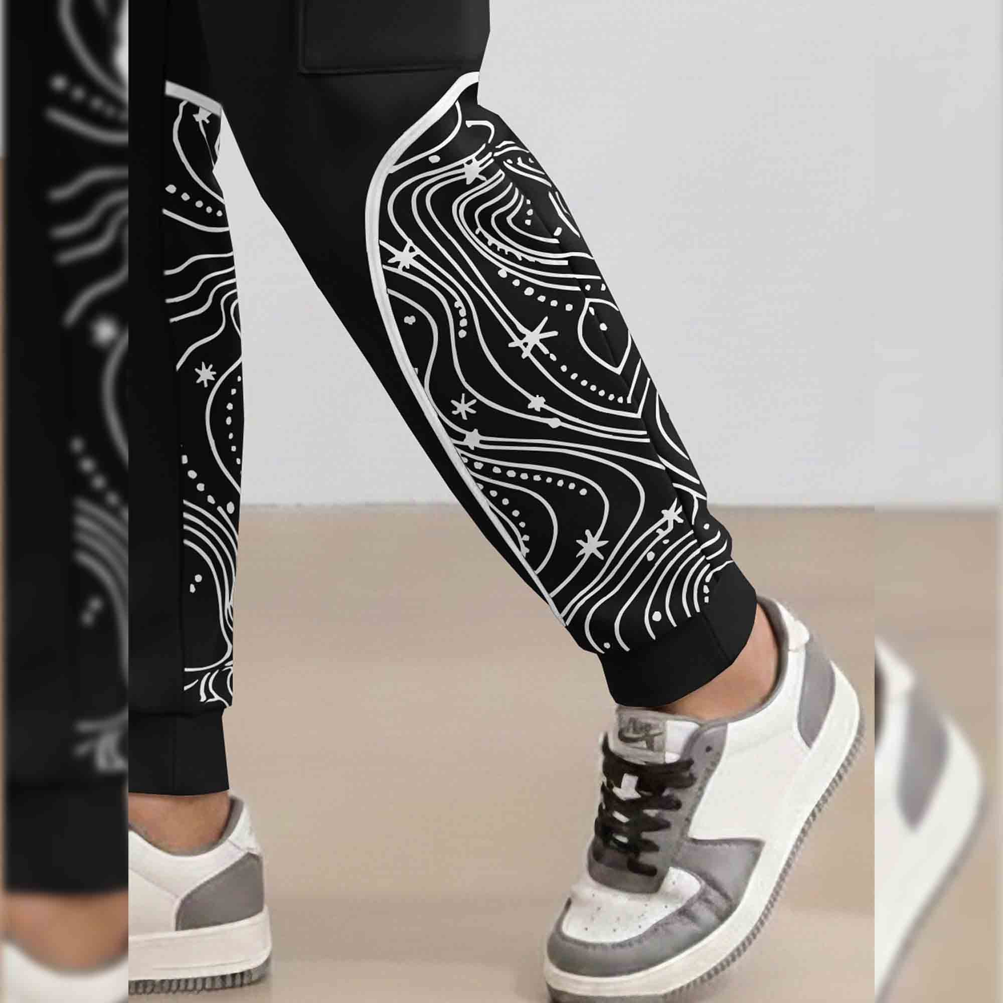 Designer Cargo Black Jogger with Side Print Panel