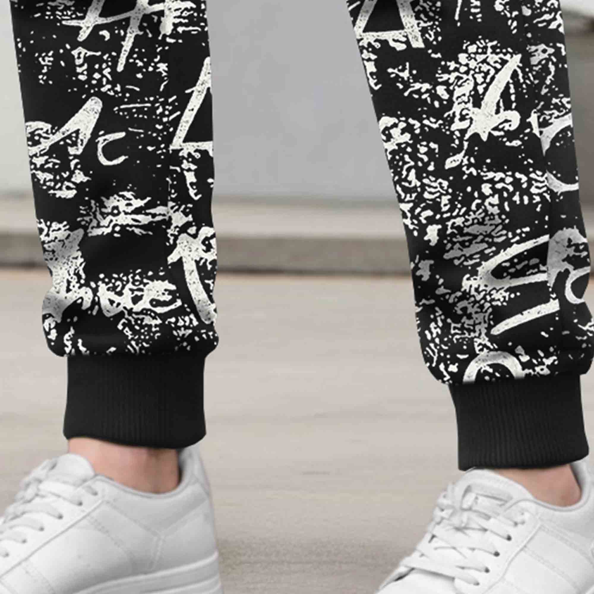 Mens All Over Print 4 Pockets Cargo Jogger Black