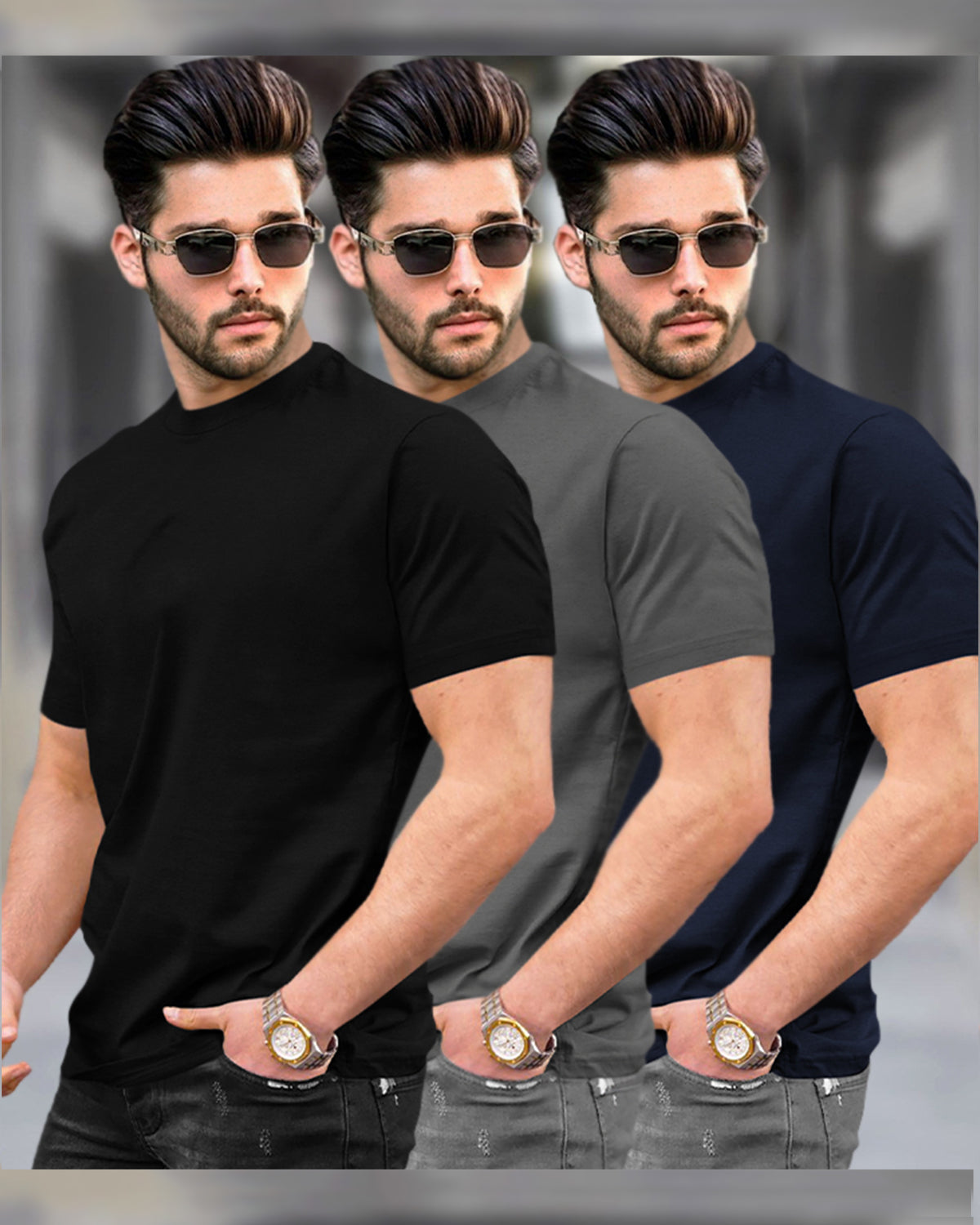 Mens Half Sleeve Plain Round Neck T-shirts (Pack Of 3) - 11 Variants