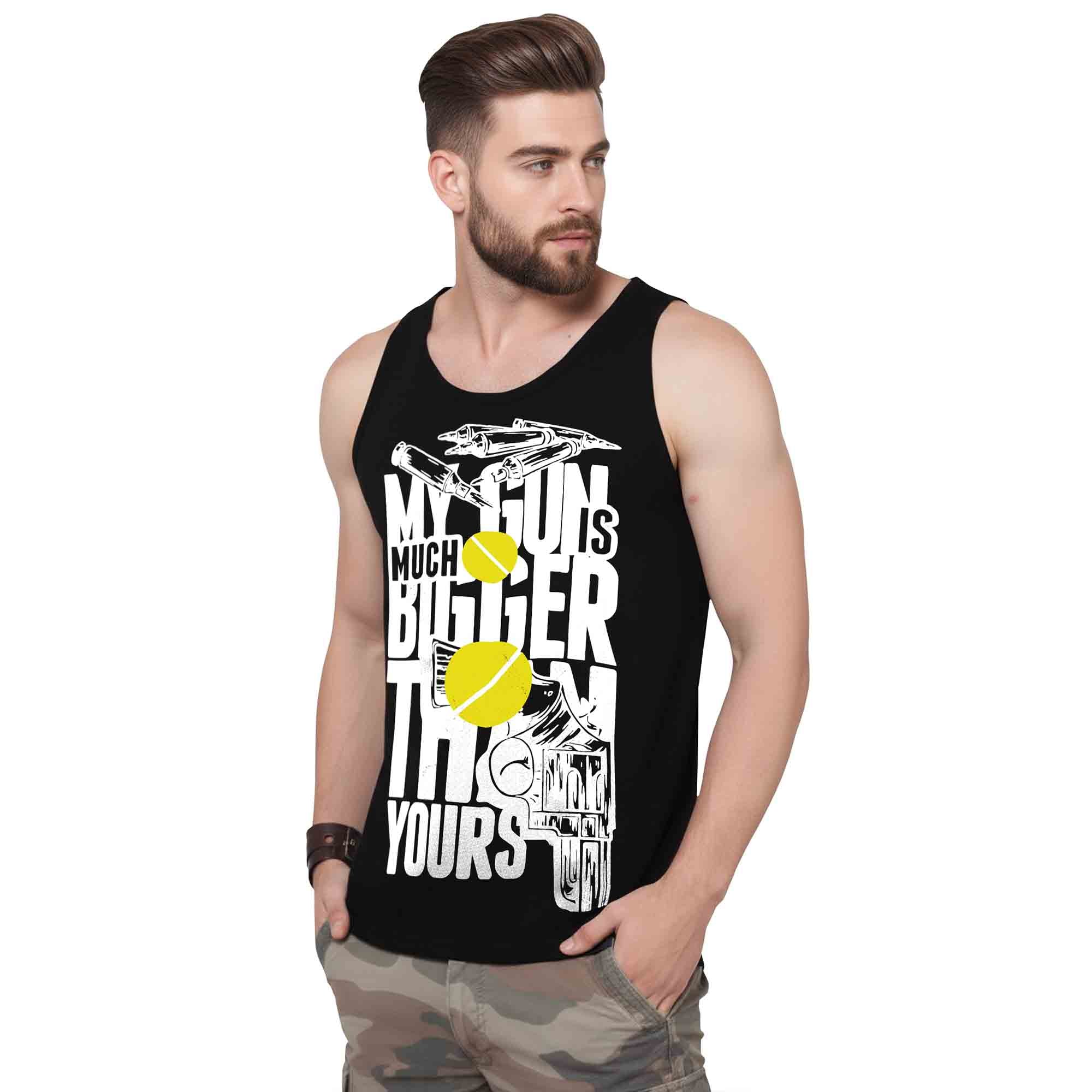 Men Printed Black Tank Top Vest