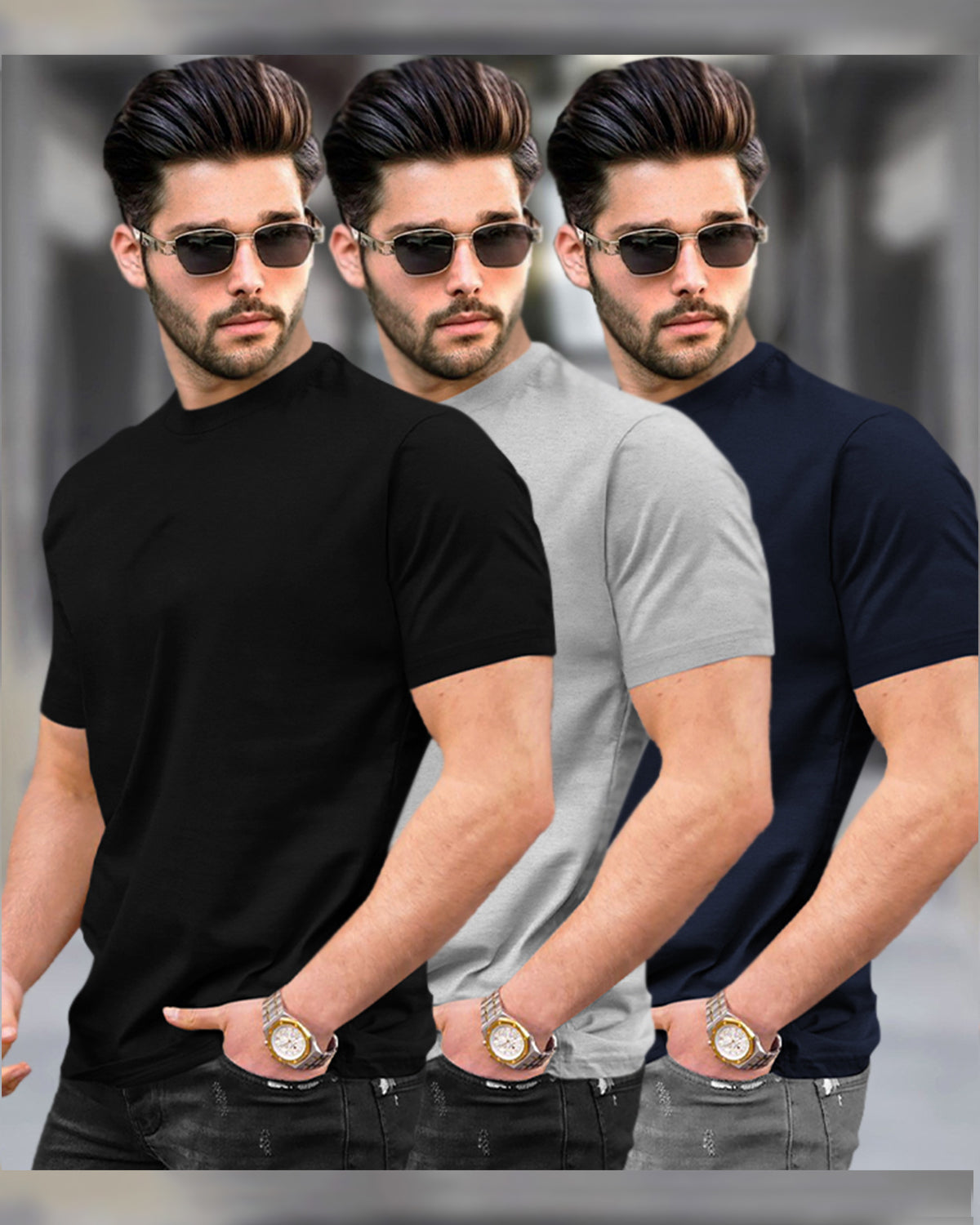 Mens Half Sleeve Plain Round Neck T-shirts (Pack Of 3) - 11 Variants