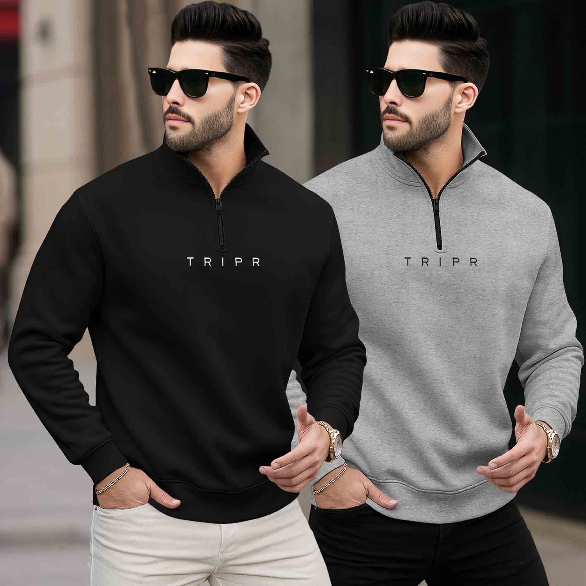 (Pack of 2) Mens Plain High Neck Sweatshirts / Multicolor