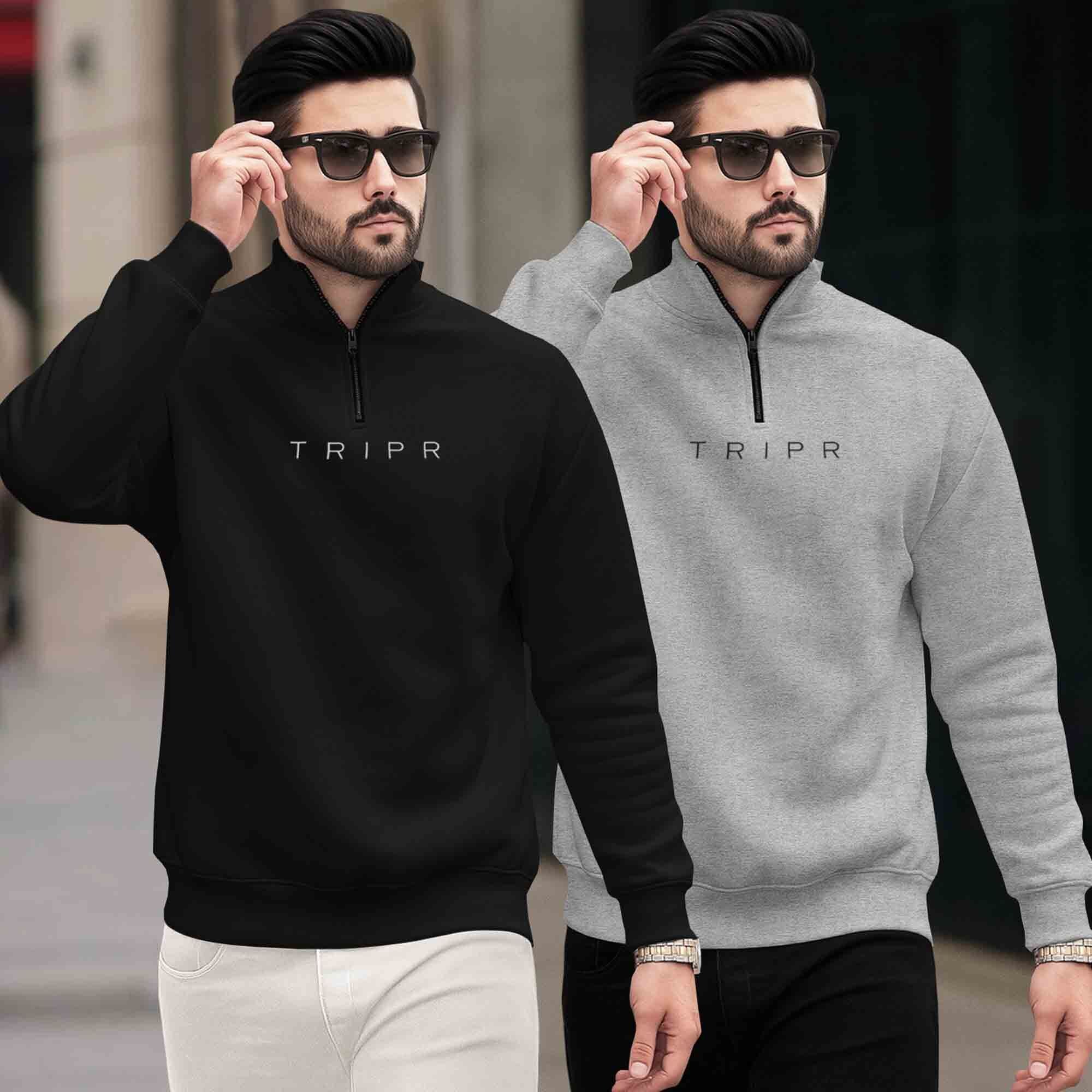 (Pack of 2) Mens Plain High Neck Sweatshirts / Multicolor