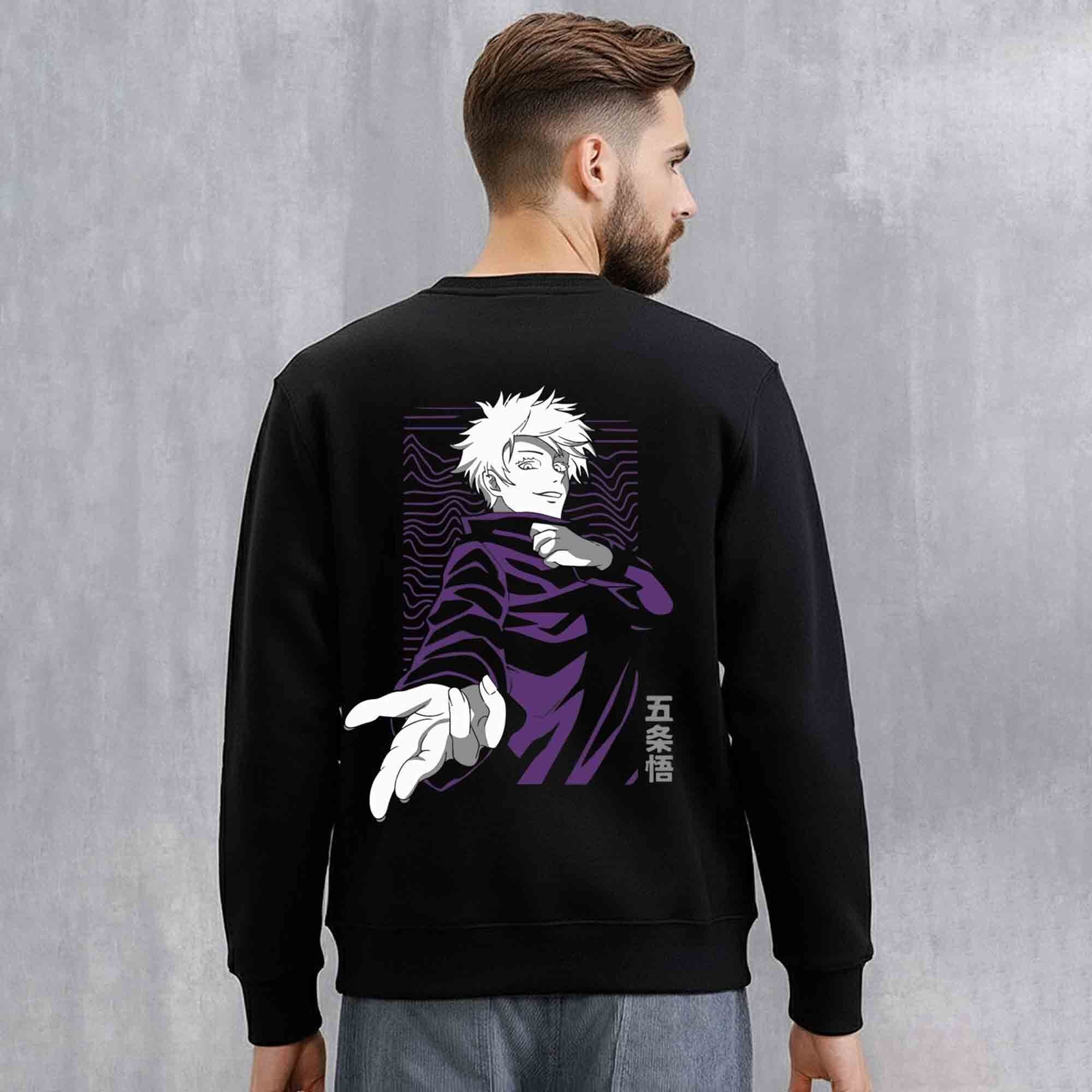 Mens Trendy Anime Design Printed Round Neck Jacket Black