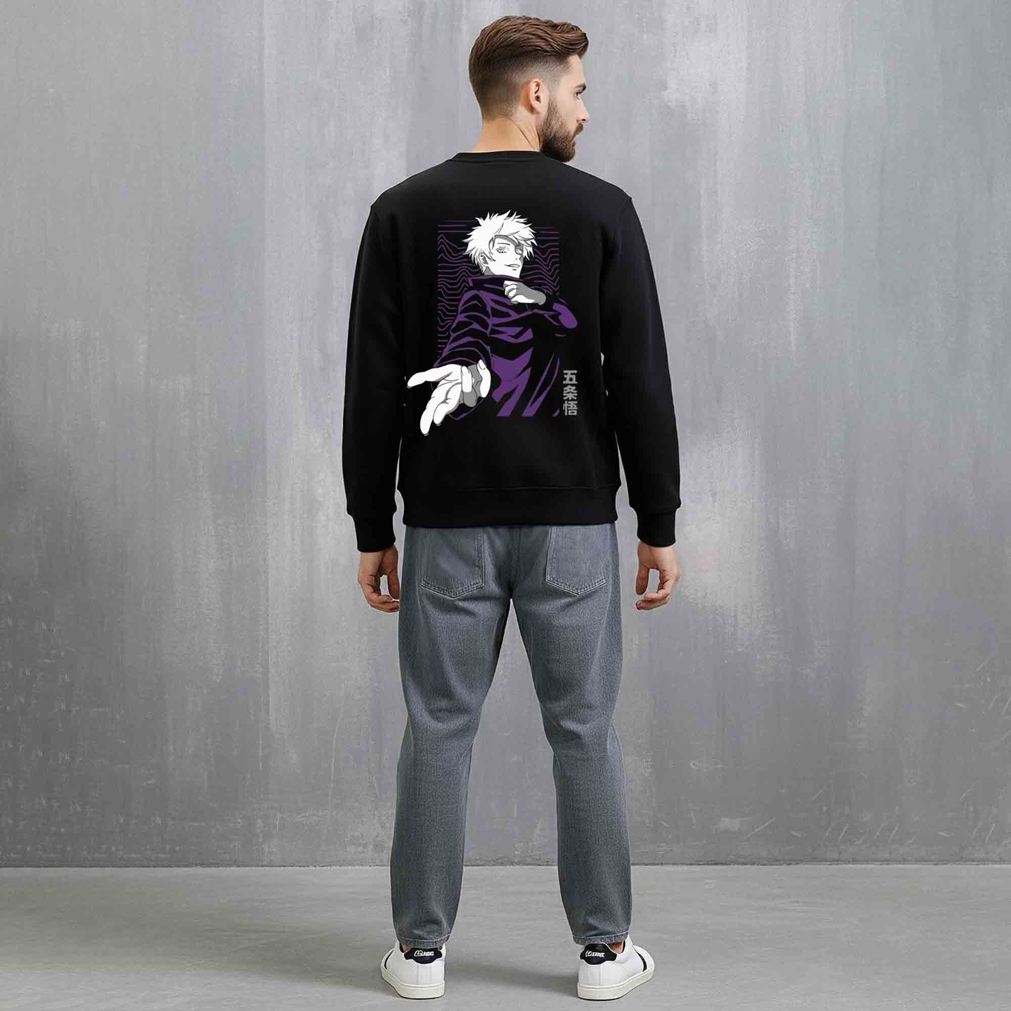 Mens Trendy Anime Design Printed Round Neck Jacket Black